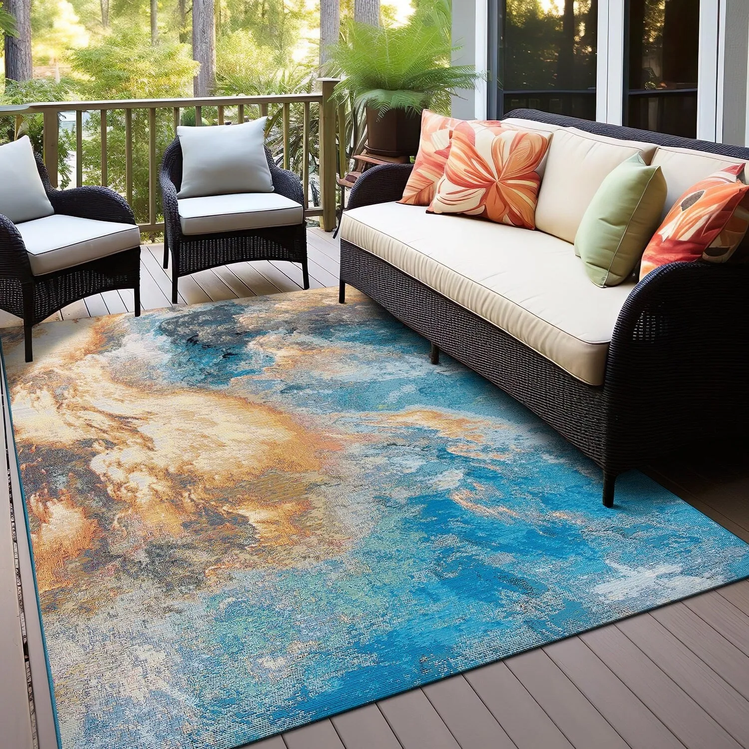 World Rug Gallery Contemporary Abstract Clouds Indoor/Outdoor Area Rug