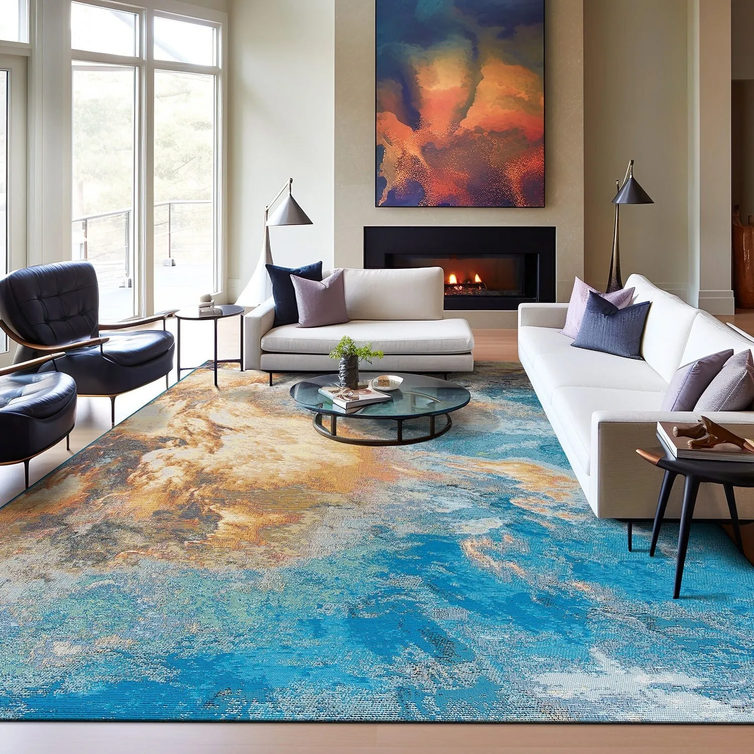 World Rug Gallery Contemporary Abstract Clouds Indoor/Outdoor Area Rug