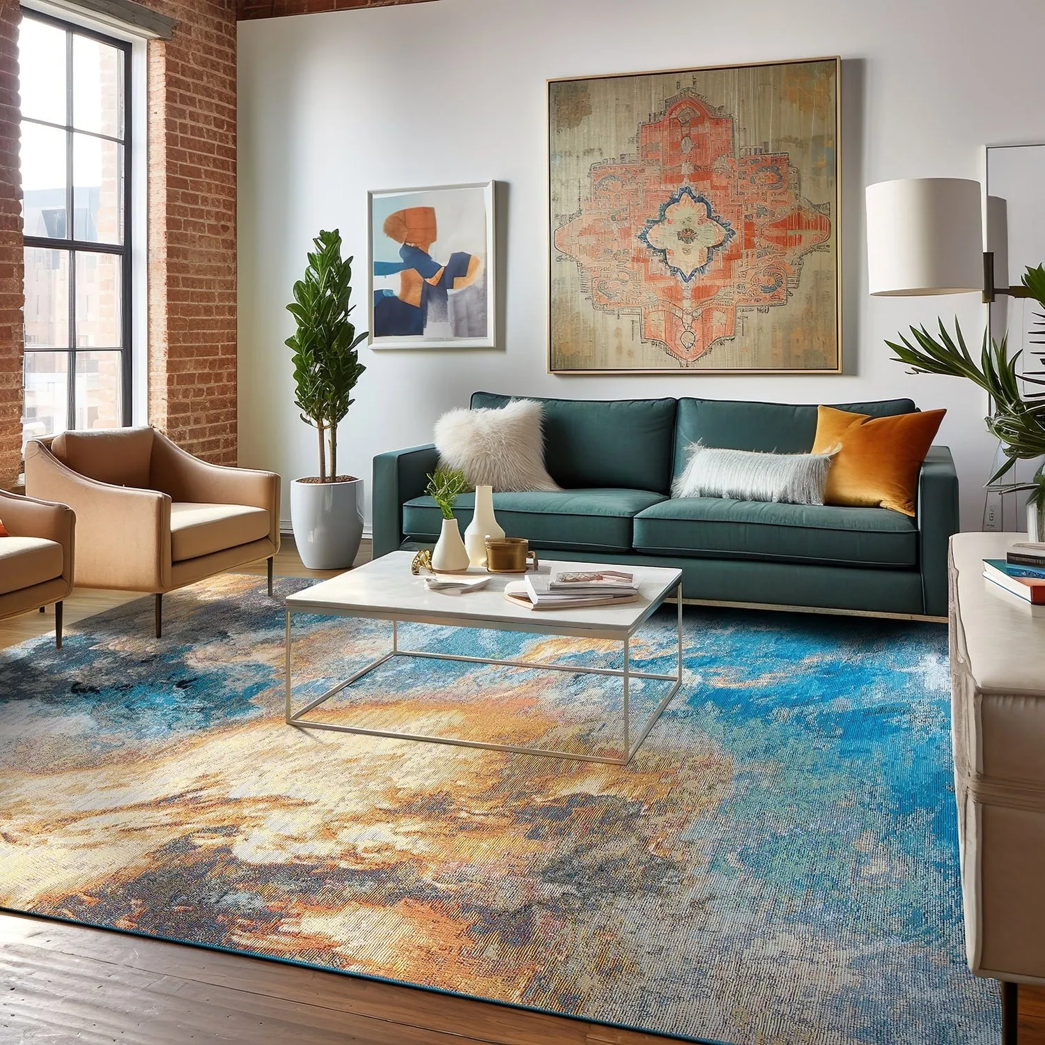 World Rug Gallery Contemporary Abstract Clouds Indoor/Outdoor Area Rug