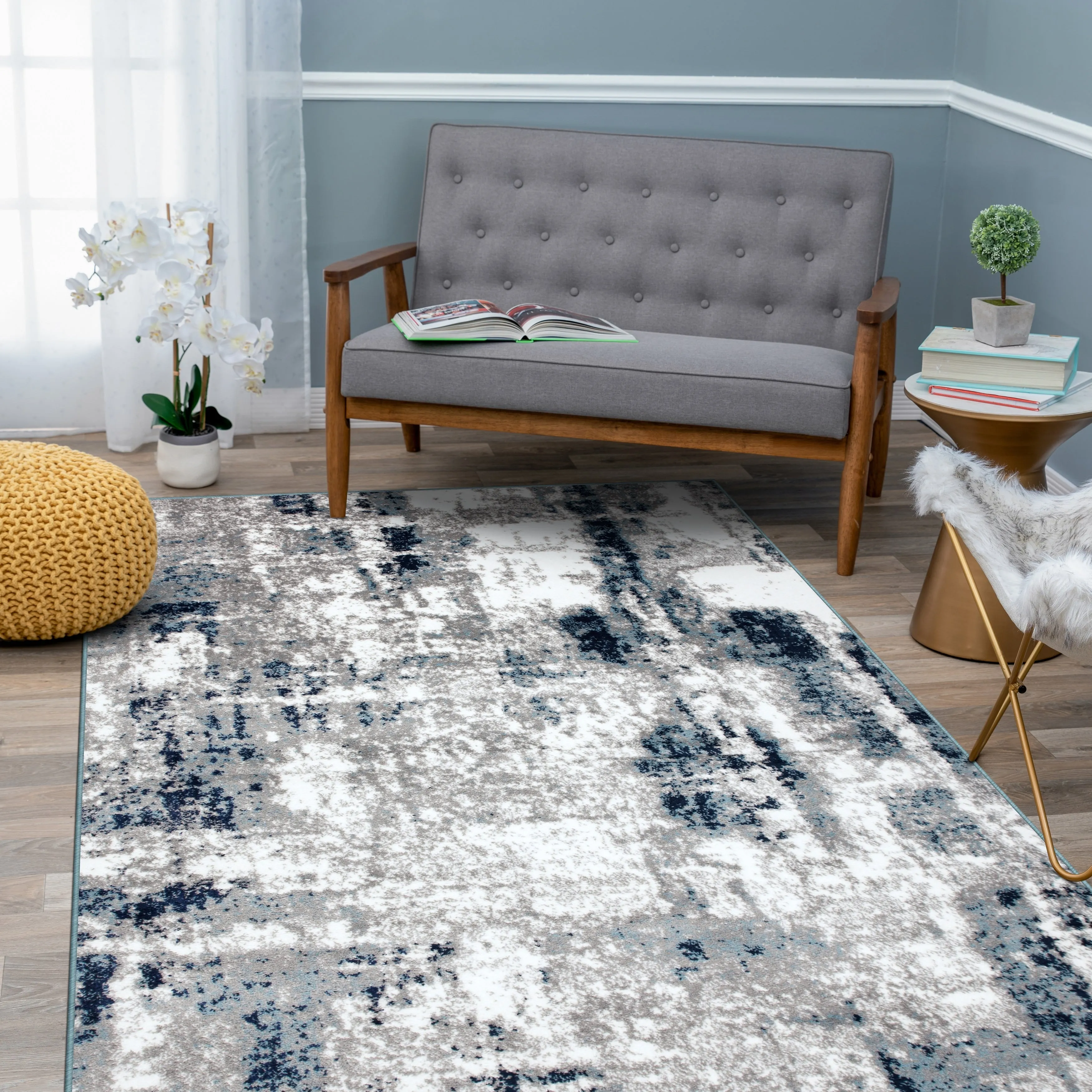 World Rug Gallery Contemporary Abstract Distressed Area Rug