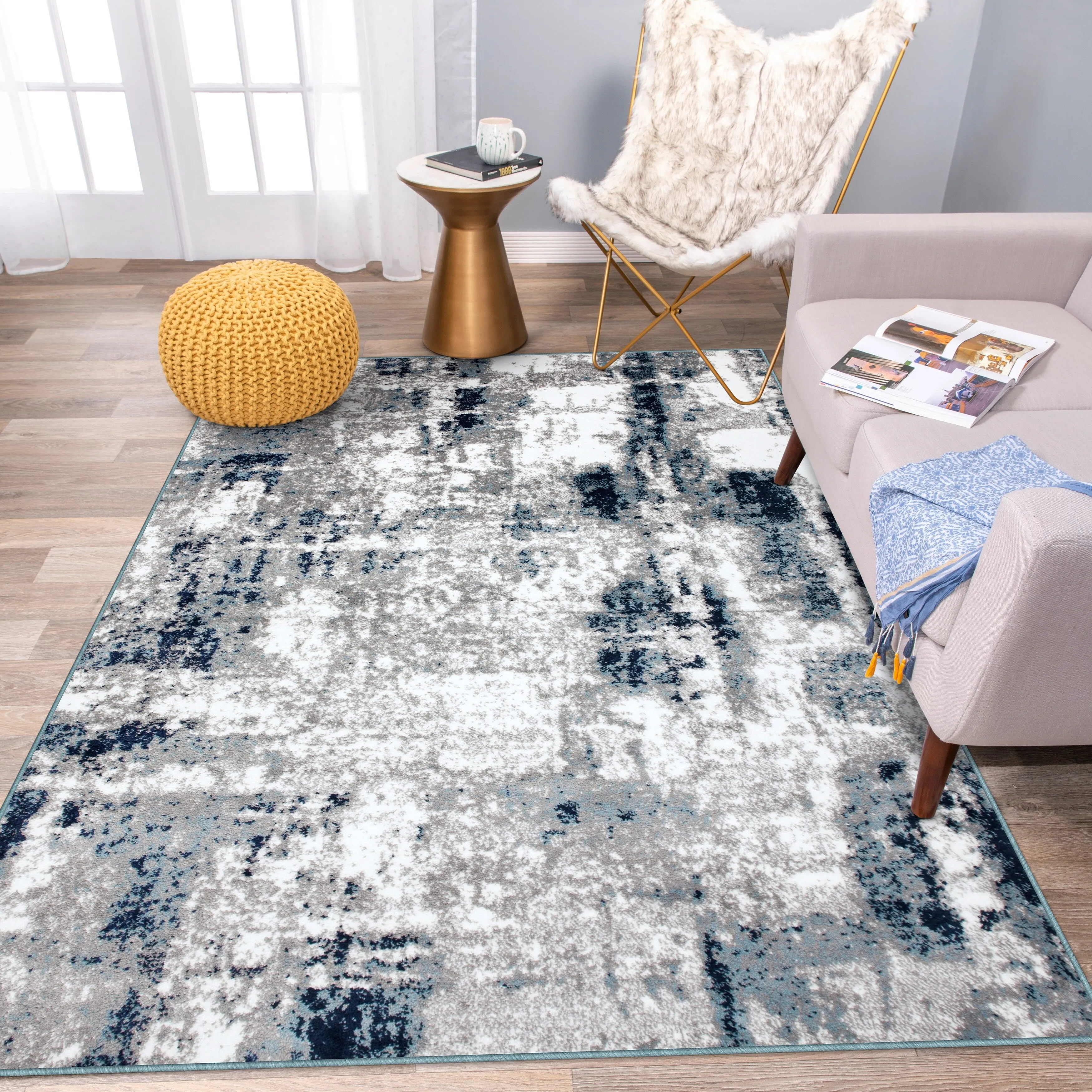 World Rug Gallery Contemporary Abstract Distressed Area Rug