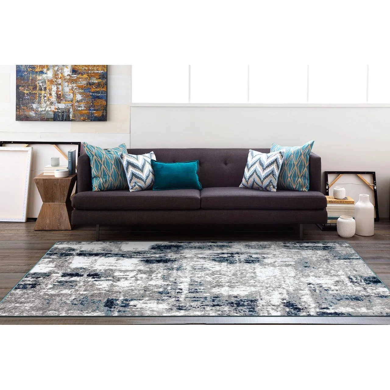 World Rug Gallery Contemporary Abstract Distressed Area Rug