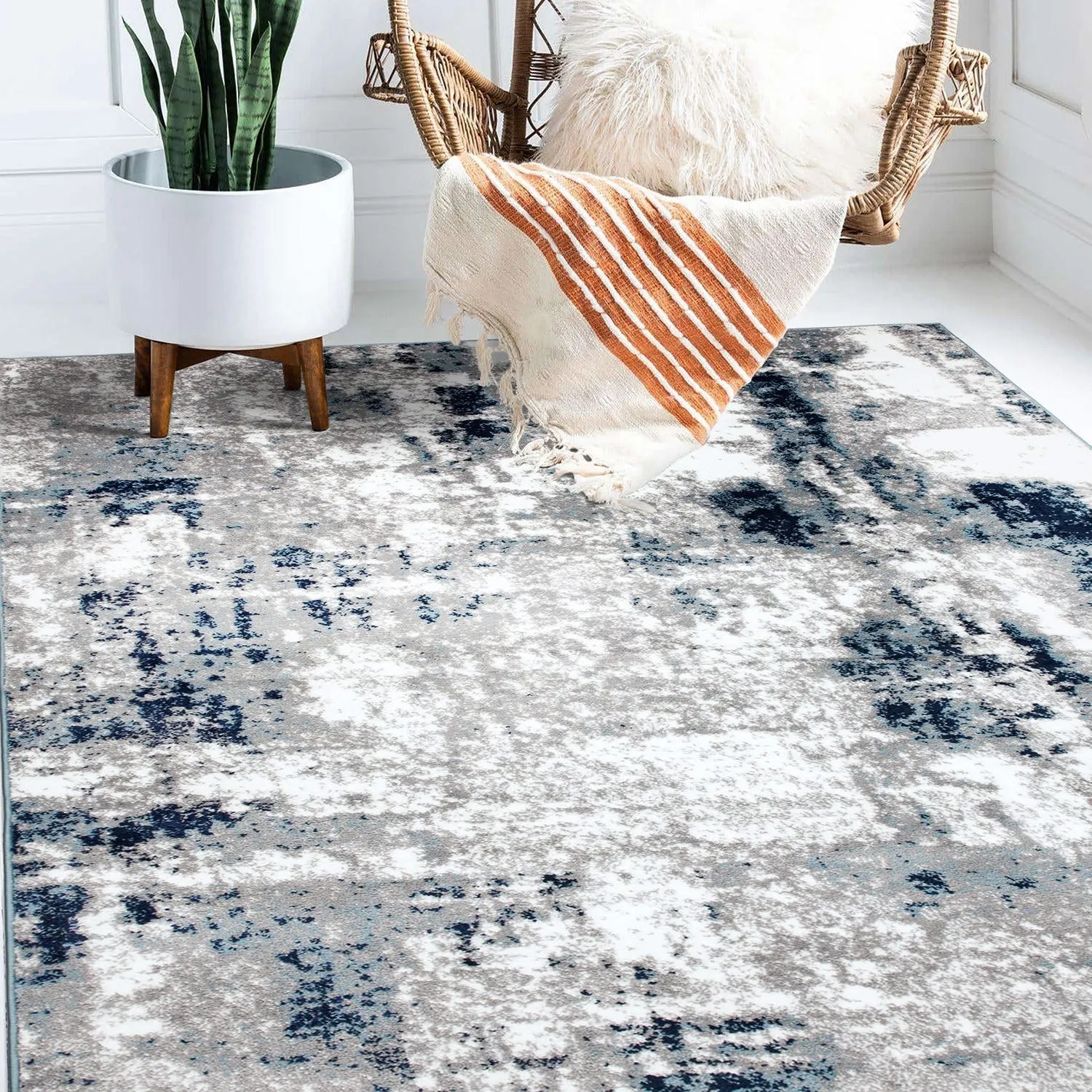 World Rug Gallery Contemporary Abstract Distressed Area Rug