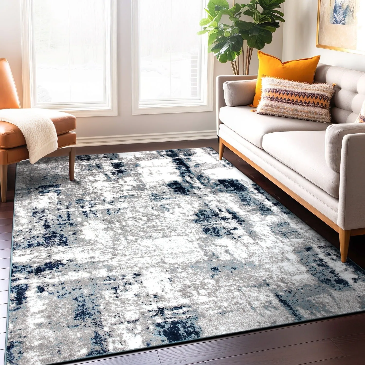 World Rug Gallery Contemporary Abstract Distressed Area Rug