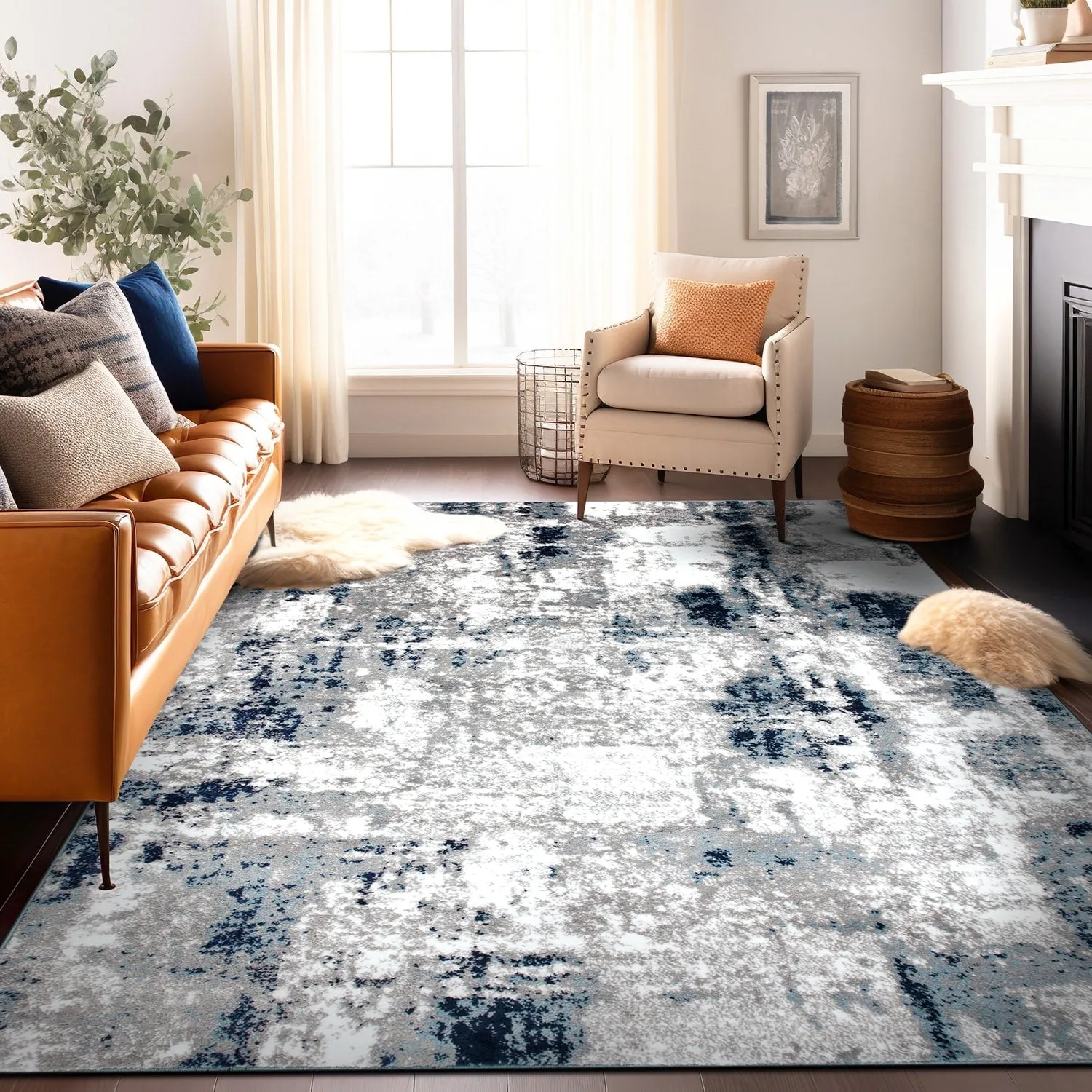 World Rug Gallery Contemporary Abstract Distressed Area Rug