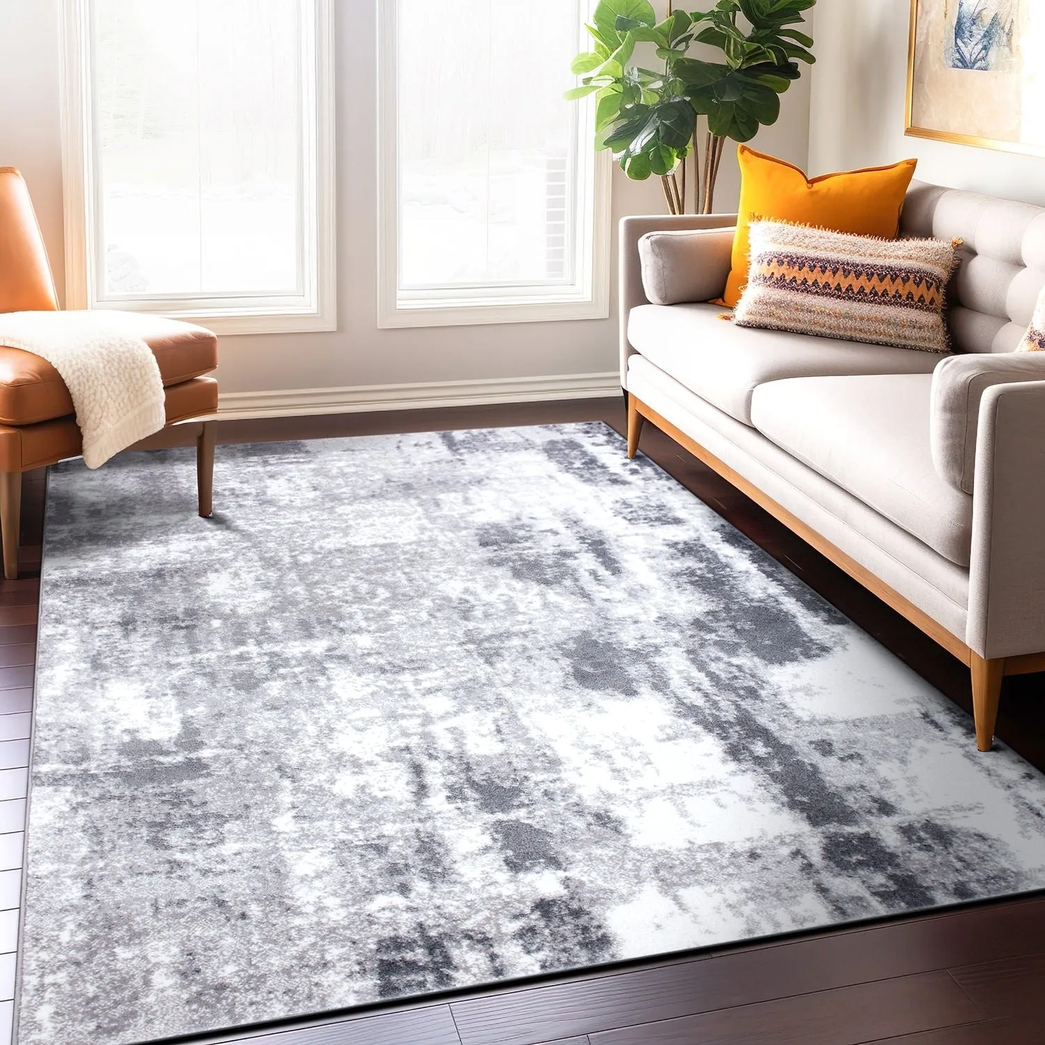 World Rug Gallery Contemporary Abstract Distressed Area Rug