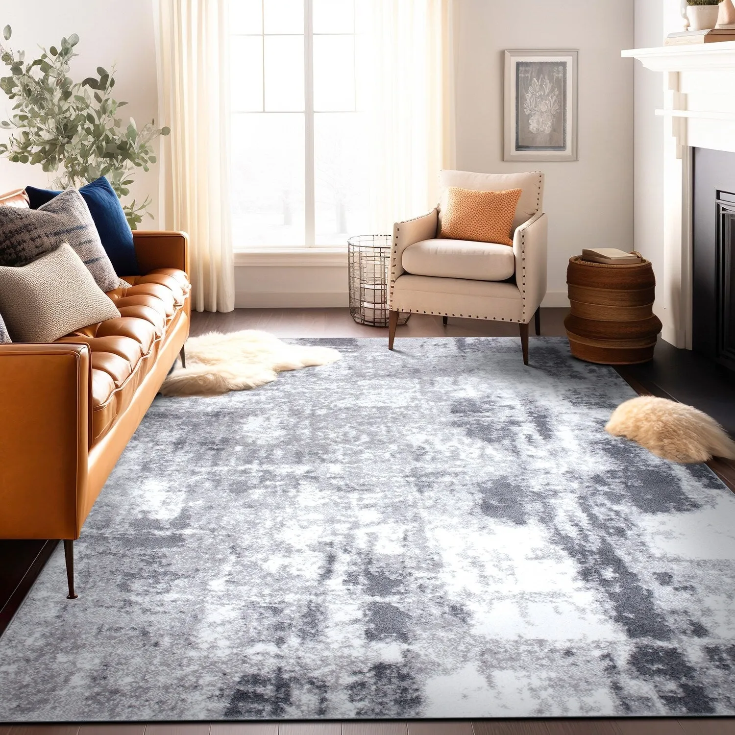 World Rug Gallery Contemporary Abstract Distressed Area Rug