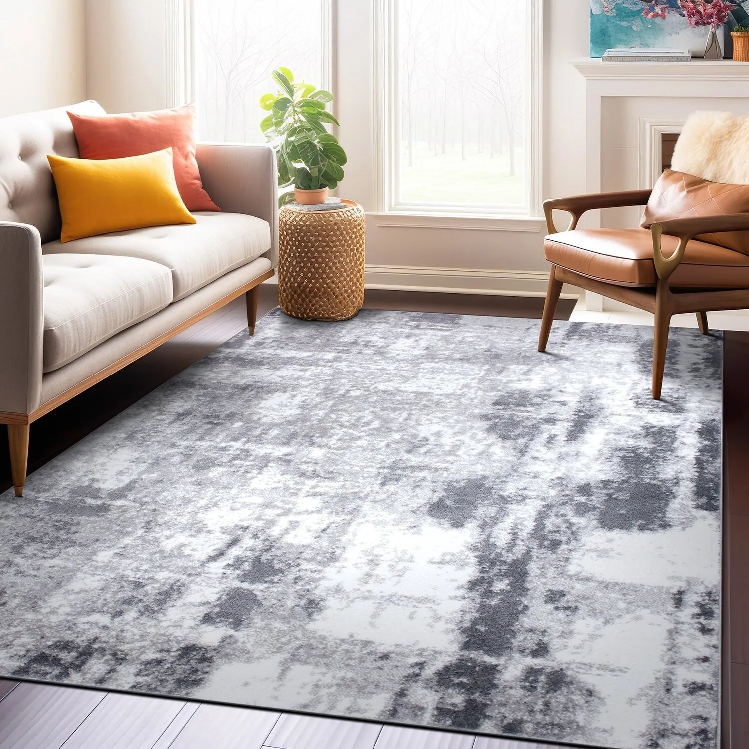 World Rug Gallery Contemporary Abstract Distressed Area Rug