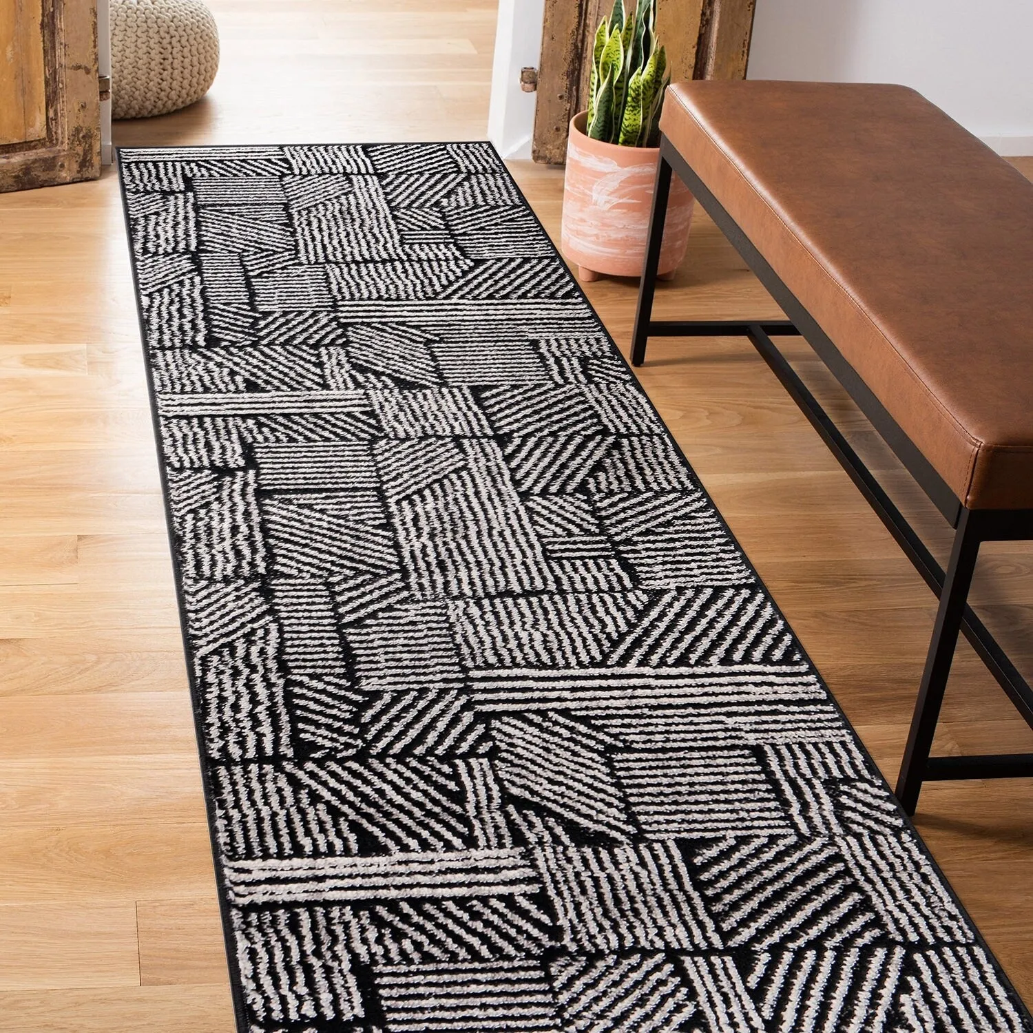World Rug Gallery Contemporary Boho Stripes Black Area Rug