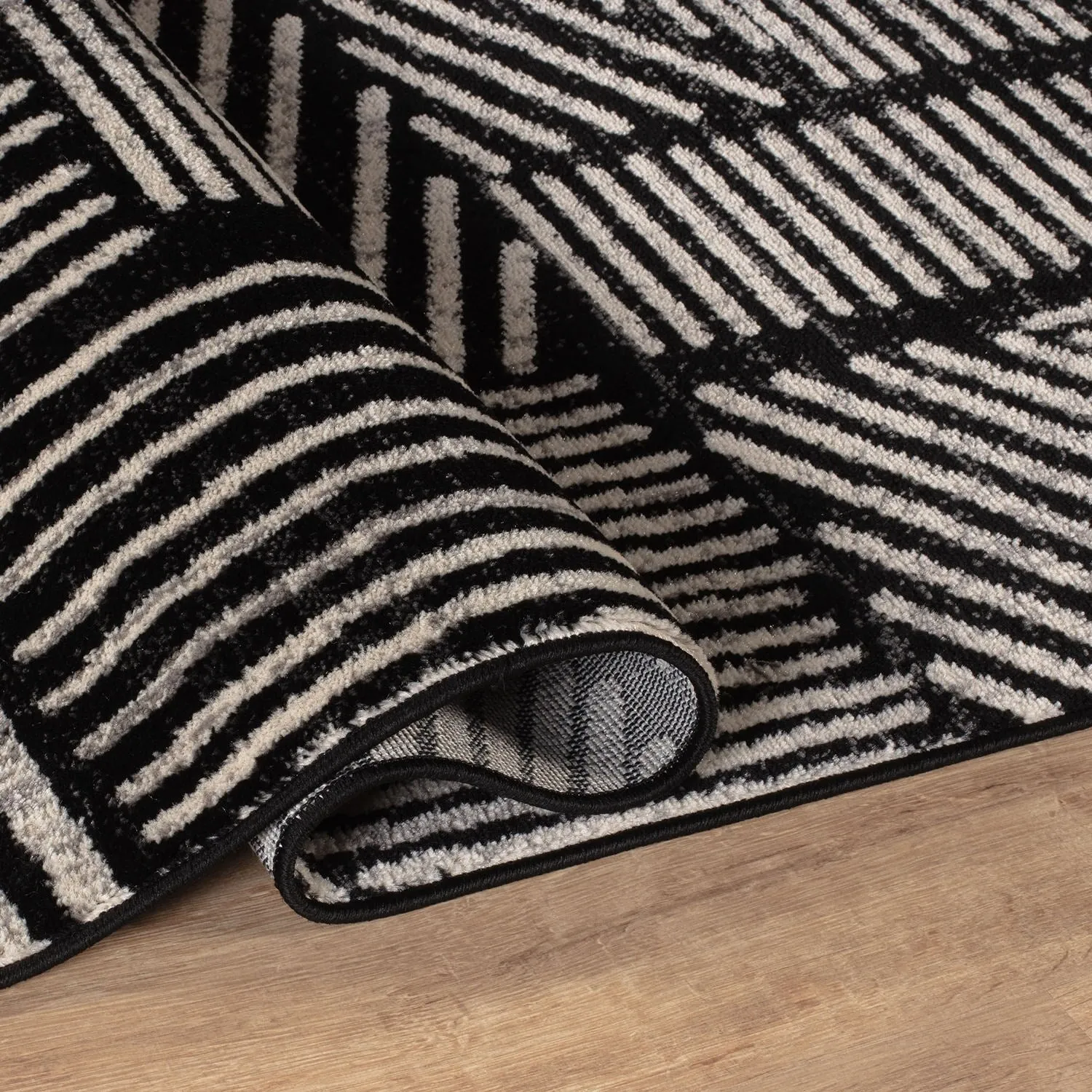 World Rug Gallery Contemporary Boho Stripes Black Area Rug