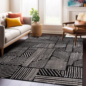World Rug Gallery Contemporary Boho Stripes Black Area Rug