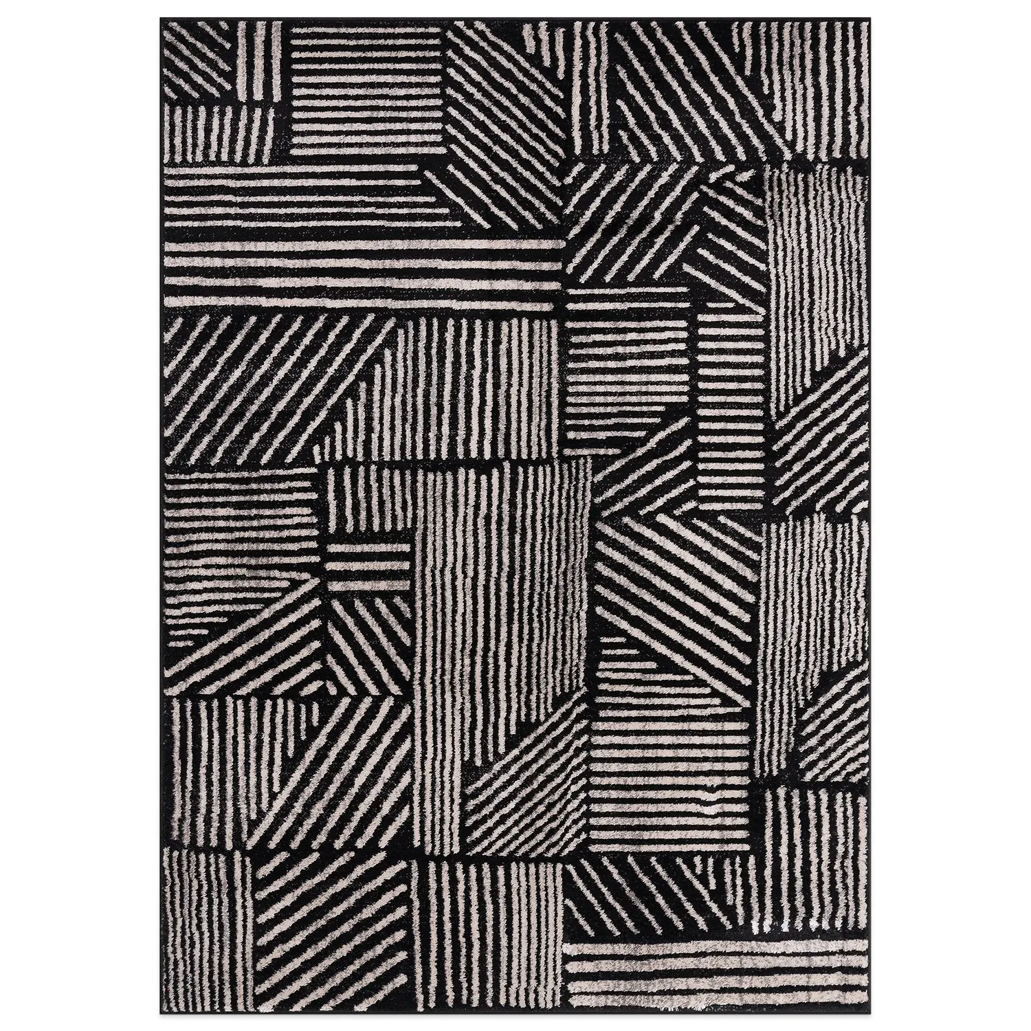 World Rug Gallery Contemporary Boho Stripes Black Area Rug