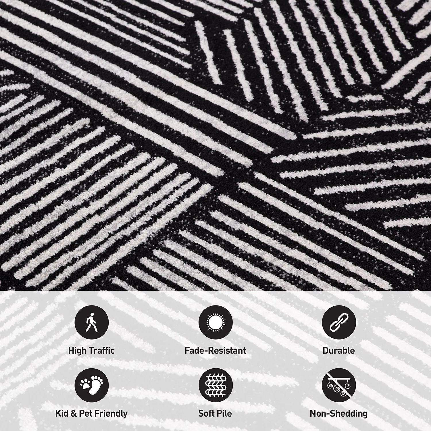 World Rug Gallery Contemporary Boho Stripes Black Area Rug