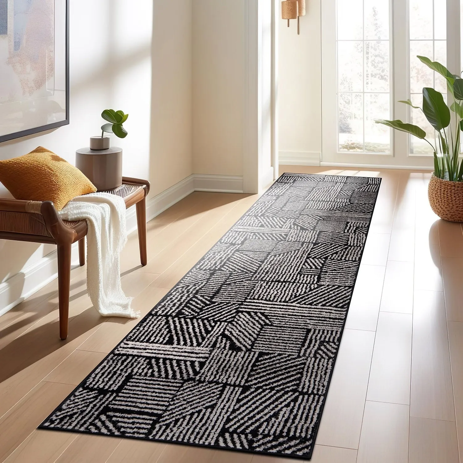 World Rug Gallery Contemporary Boho Stripes Black Area Rug