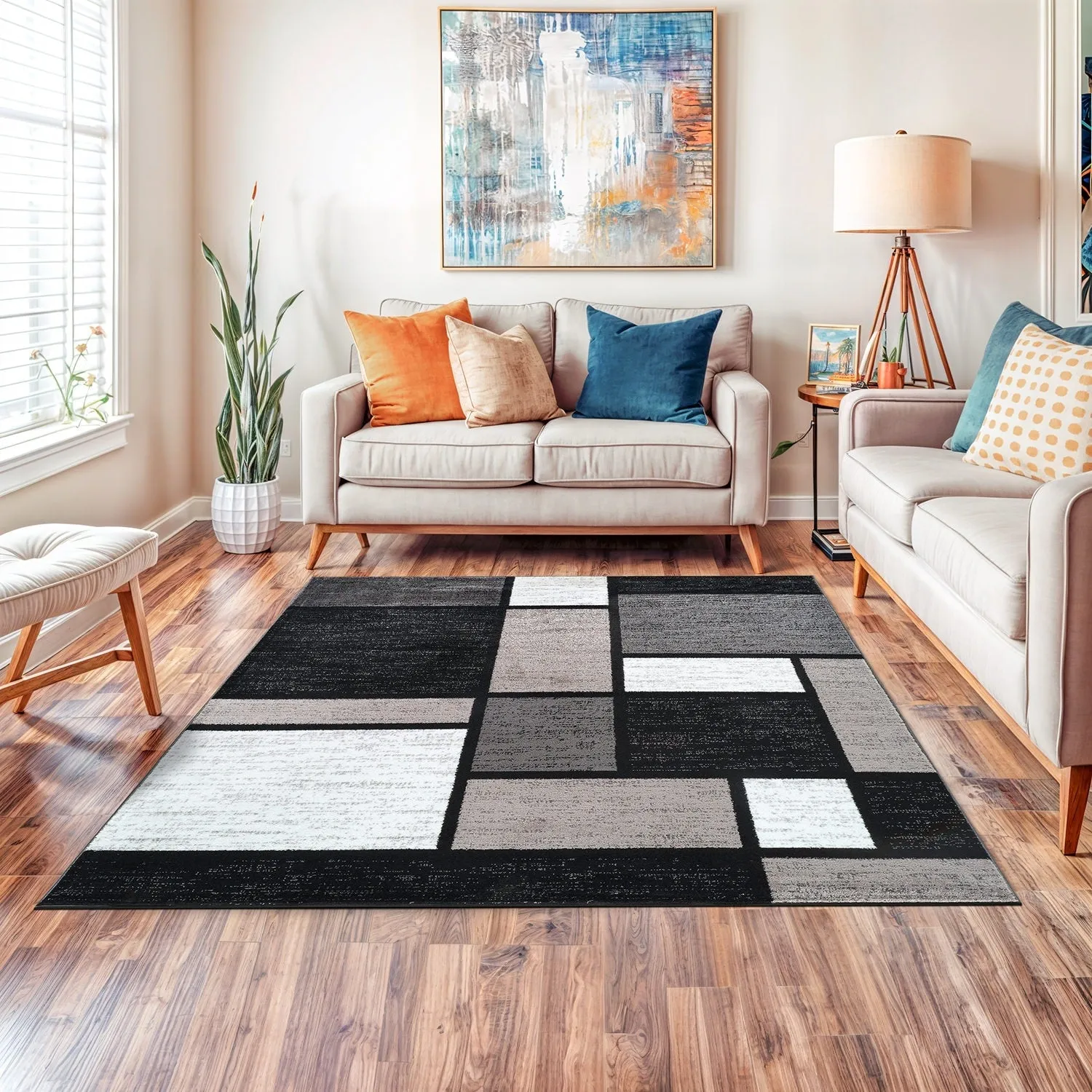 World Rug Gallery Contemporary Modern Boxed Color Block Area Rug