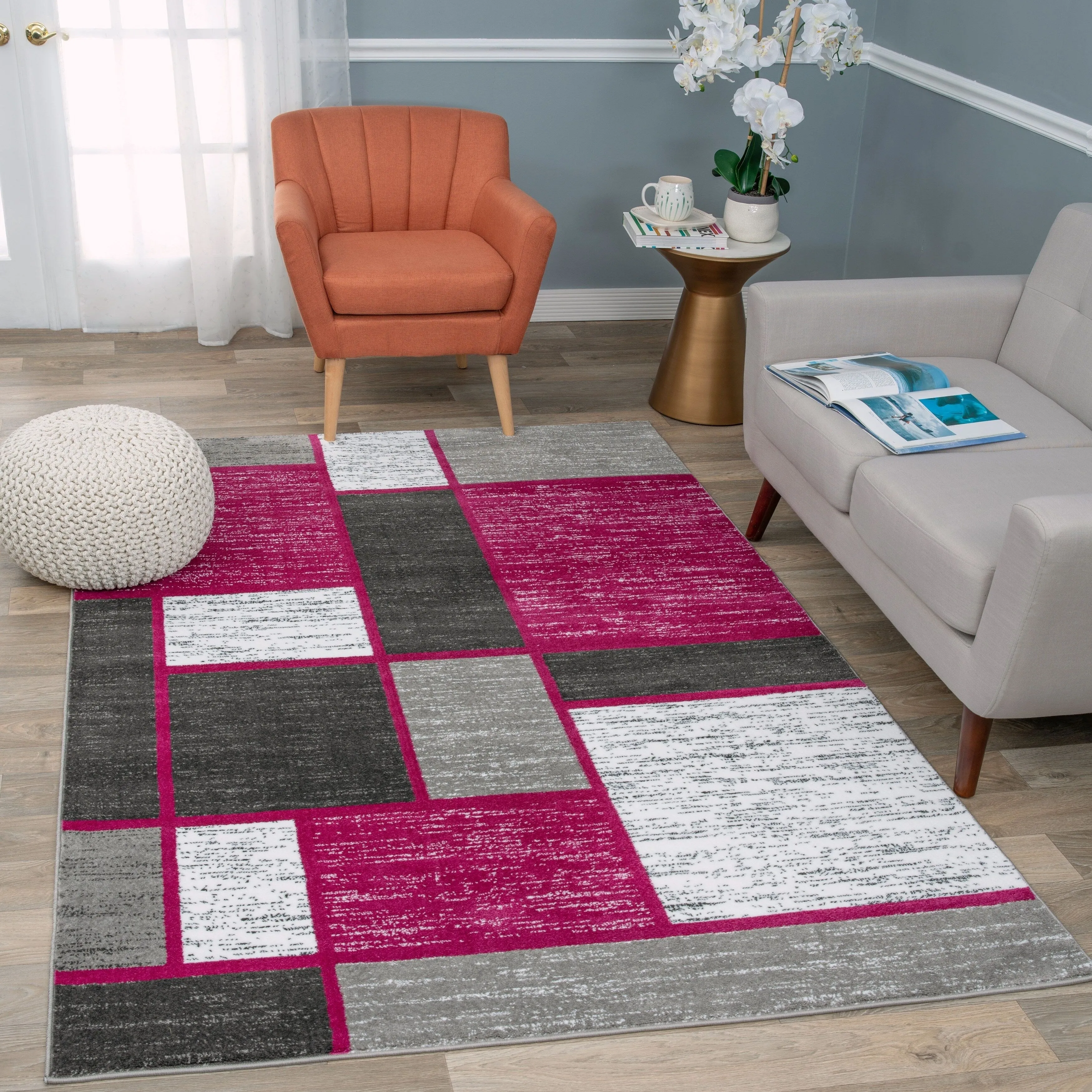 World Rug Gallery Contemporary Modern Boxed Color Block Area Rug