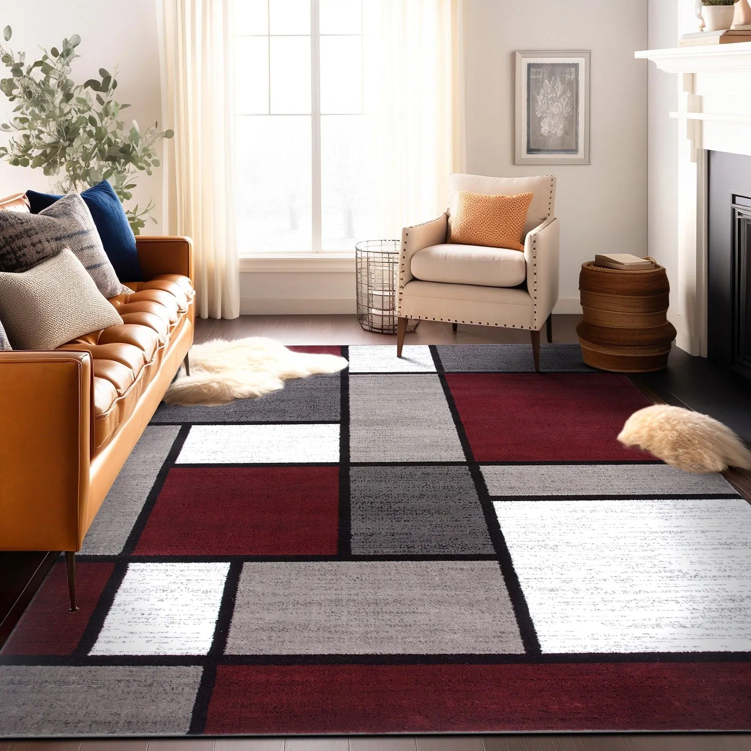World Rug Gallery Contemporary Modern Boxed Color Block Area Rug