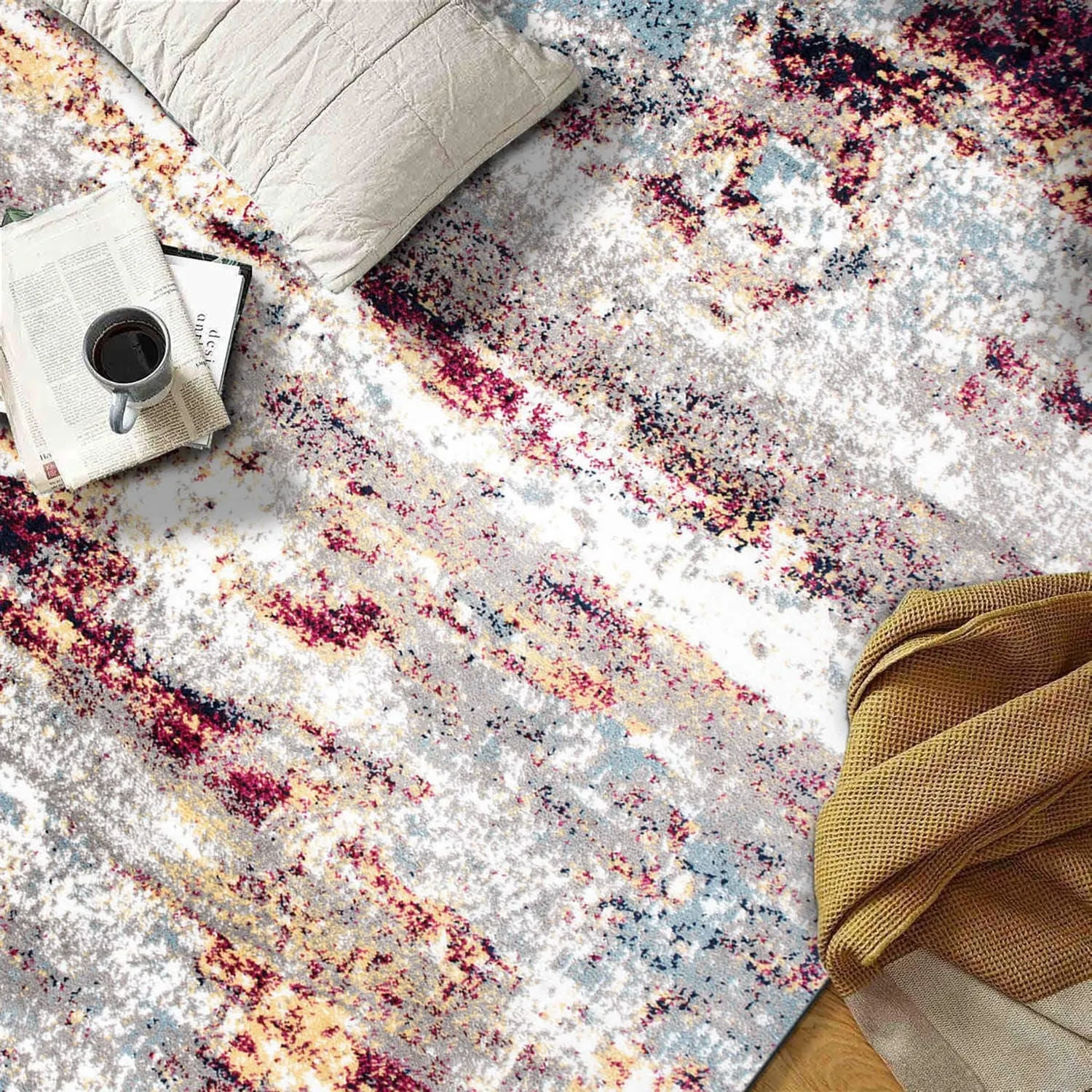 World Rug Gallery Distressed Abstract Watercolor Area Rug