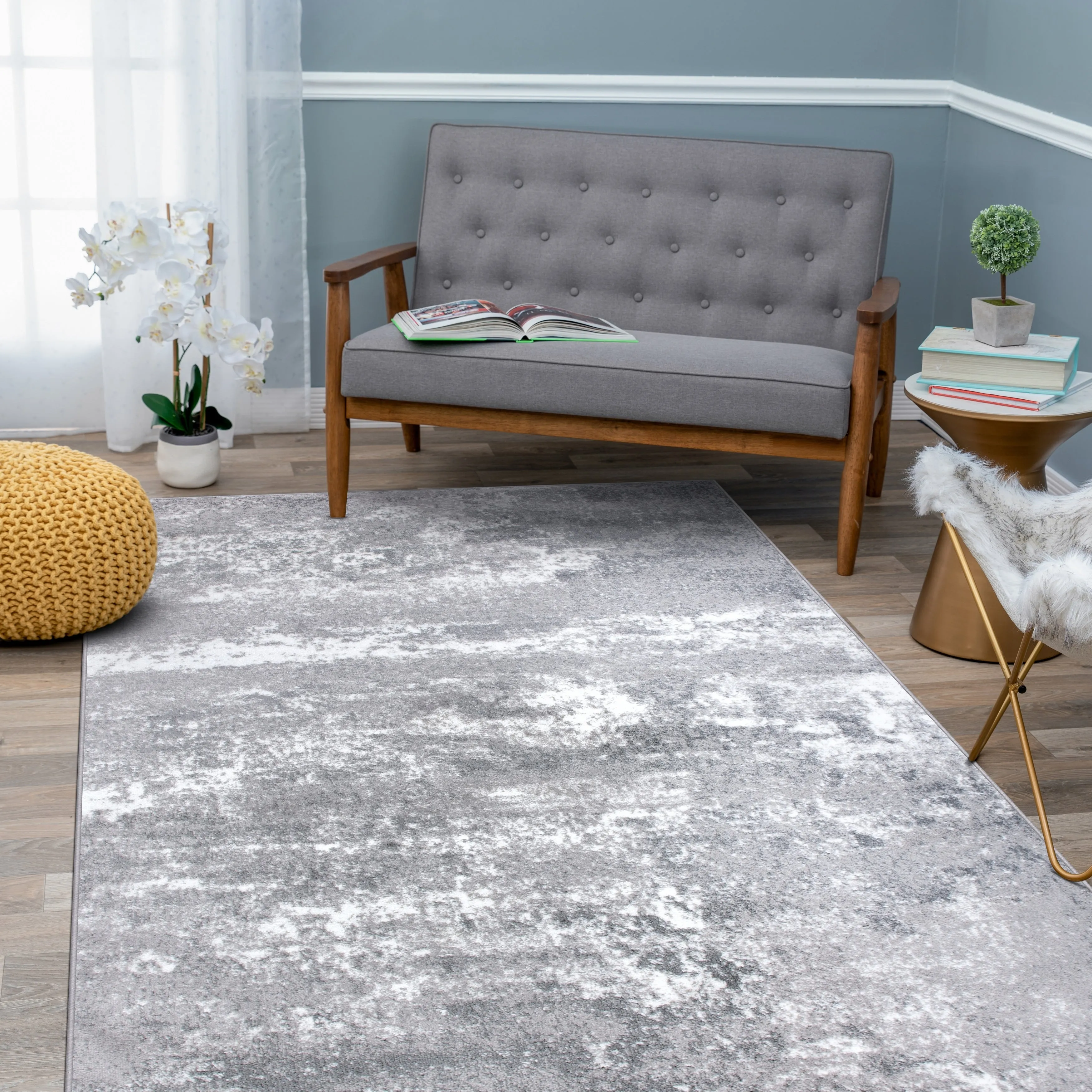 World Rug Gallery Distressed Abstract Watercolor Area Rug