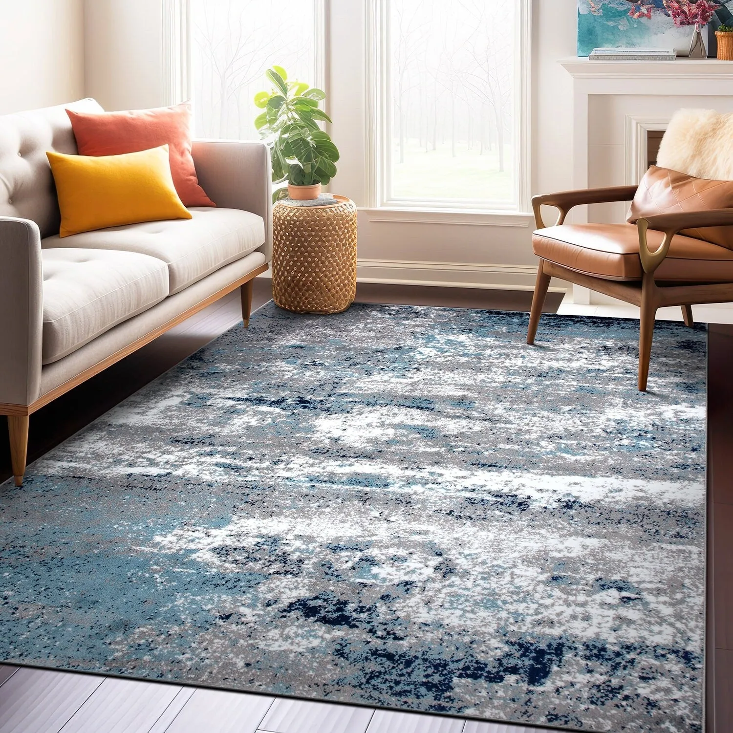World Rug Gallery Distressed Abstract Watercolor Area Rug