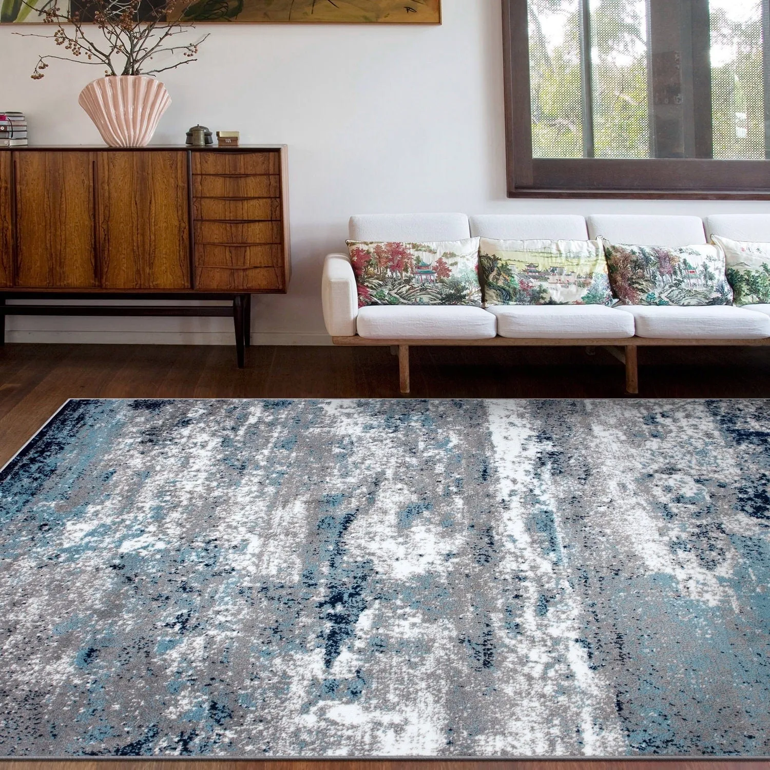 World Rug Gallery Distressed Abstract Watercolor Area Rug