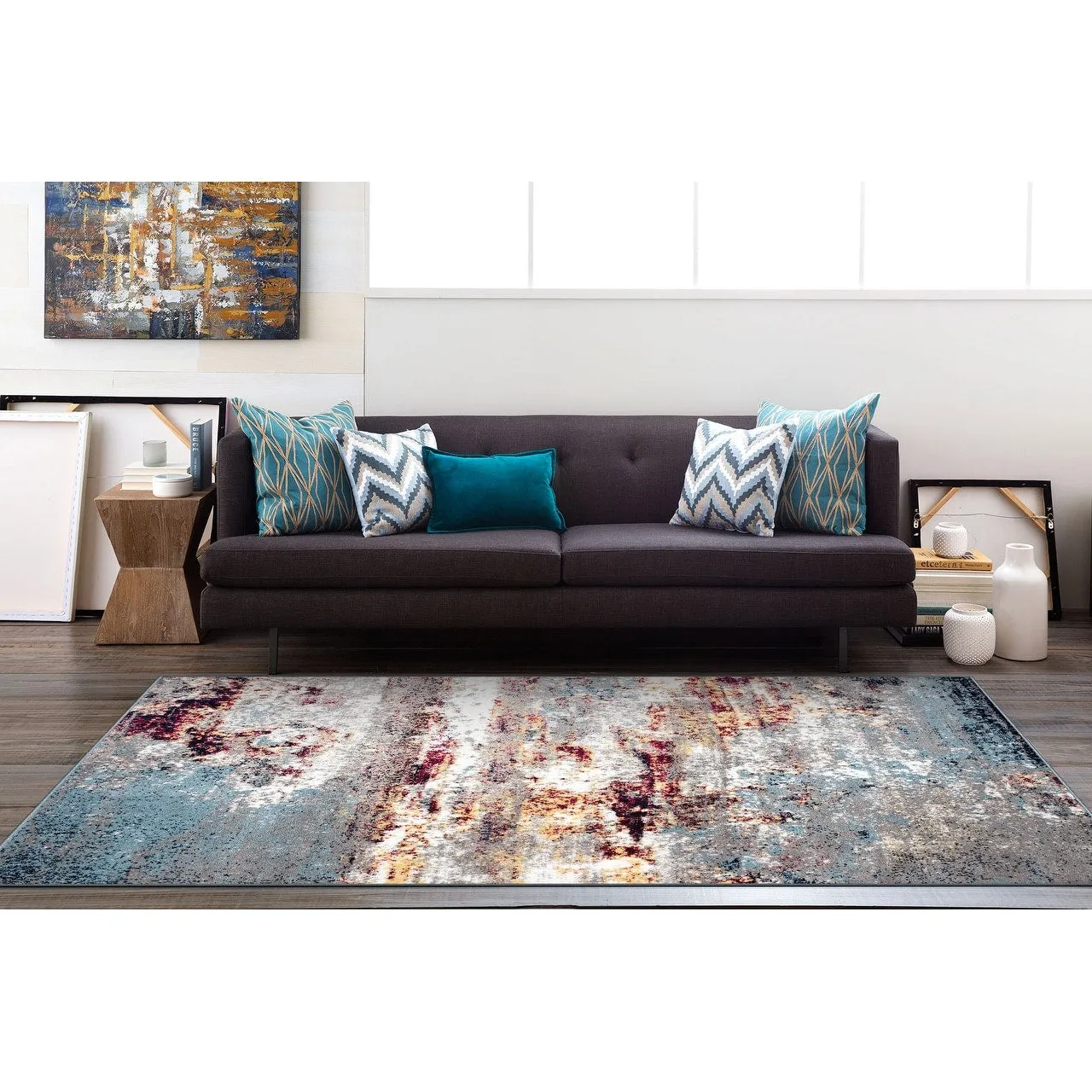 World Rug Gallery Distressed Abstract Watercolor Area Rug