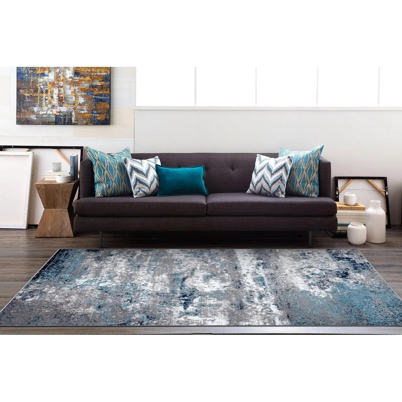 World Rug Gallery Distressed Abstract Watercolor Area Rug