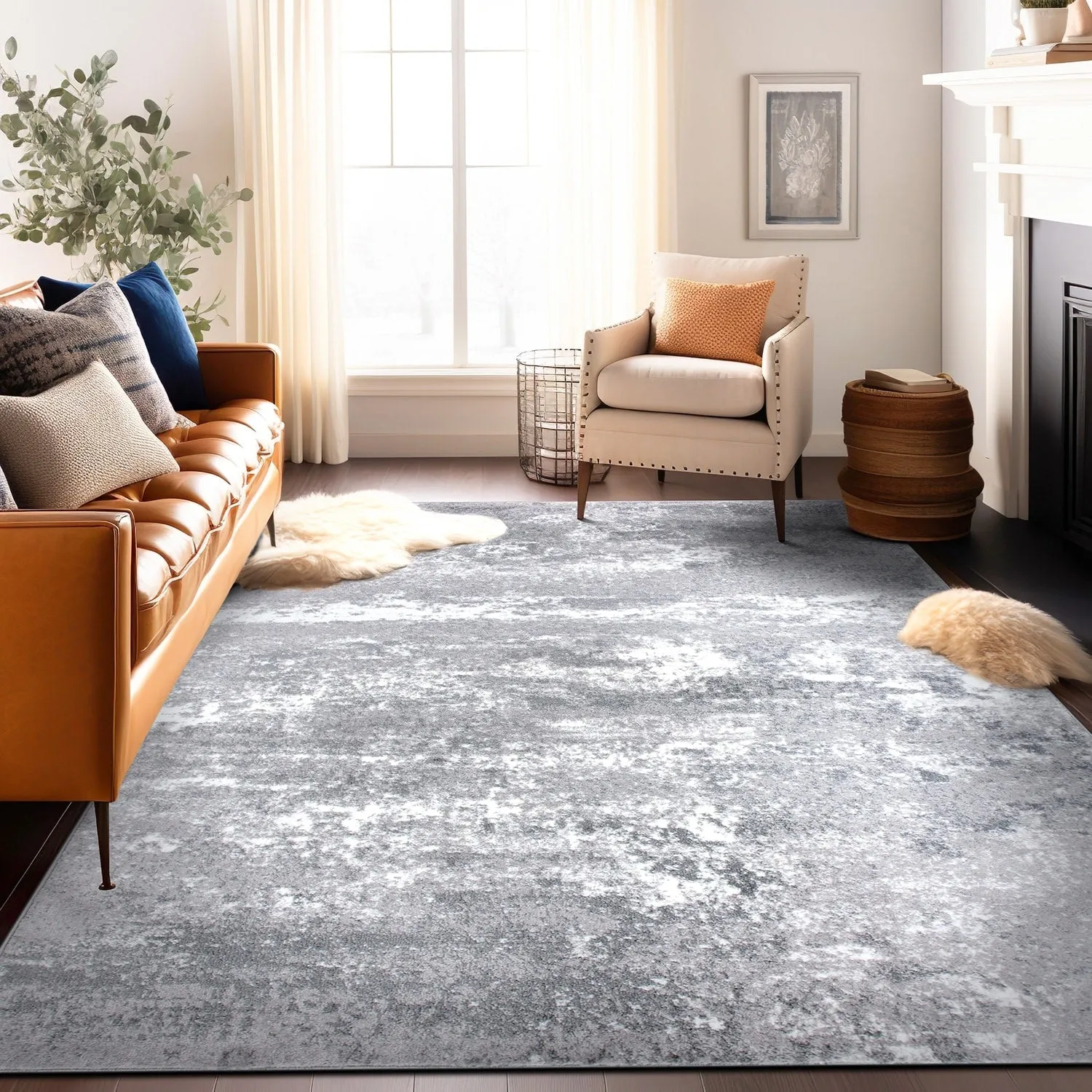 World Rug Gallery Distressed Abstract Watercolor Area Rug