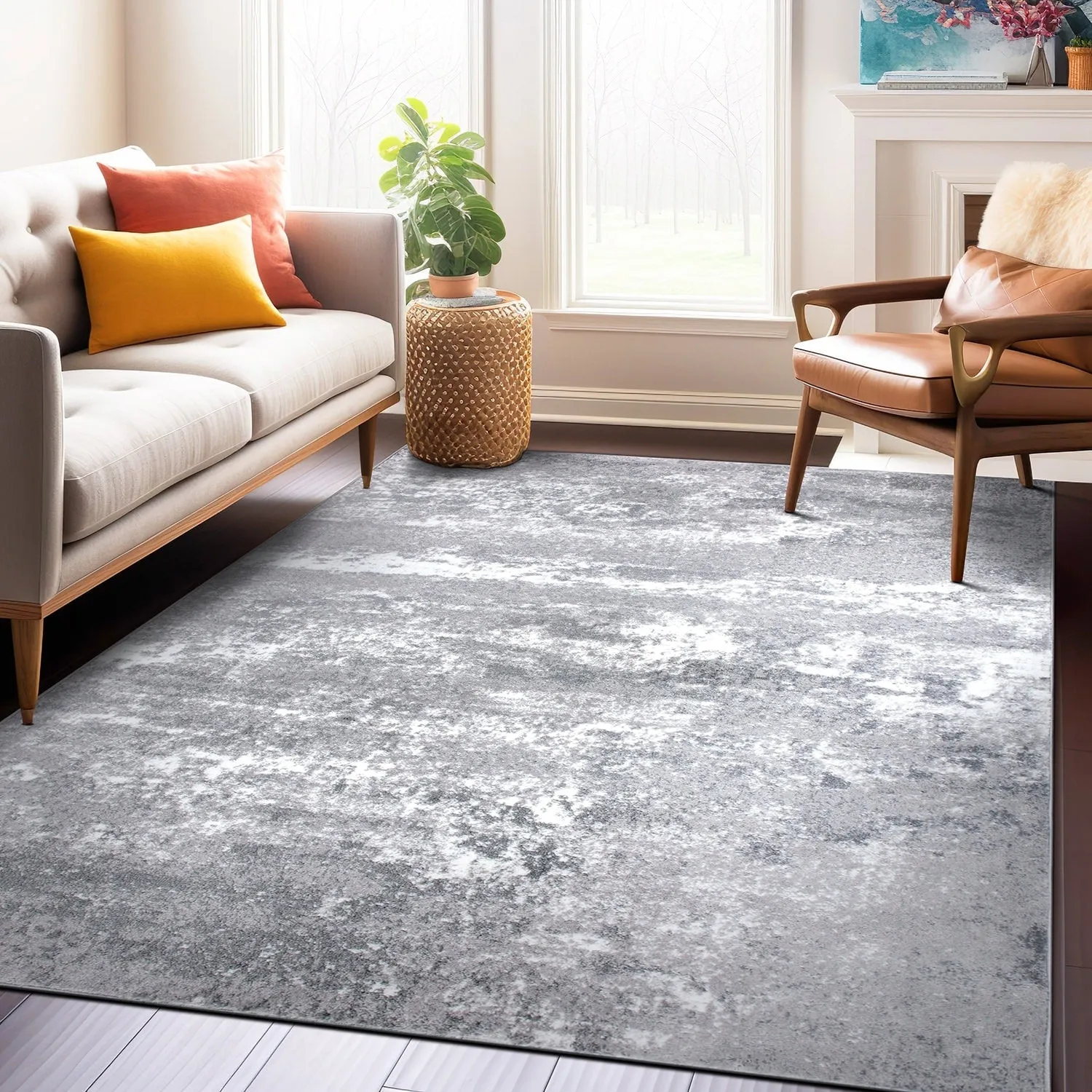 World Rug Gallery Distressed Abstract Watercolor Area Rug