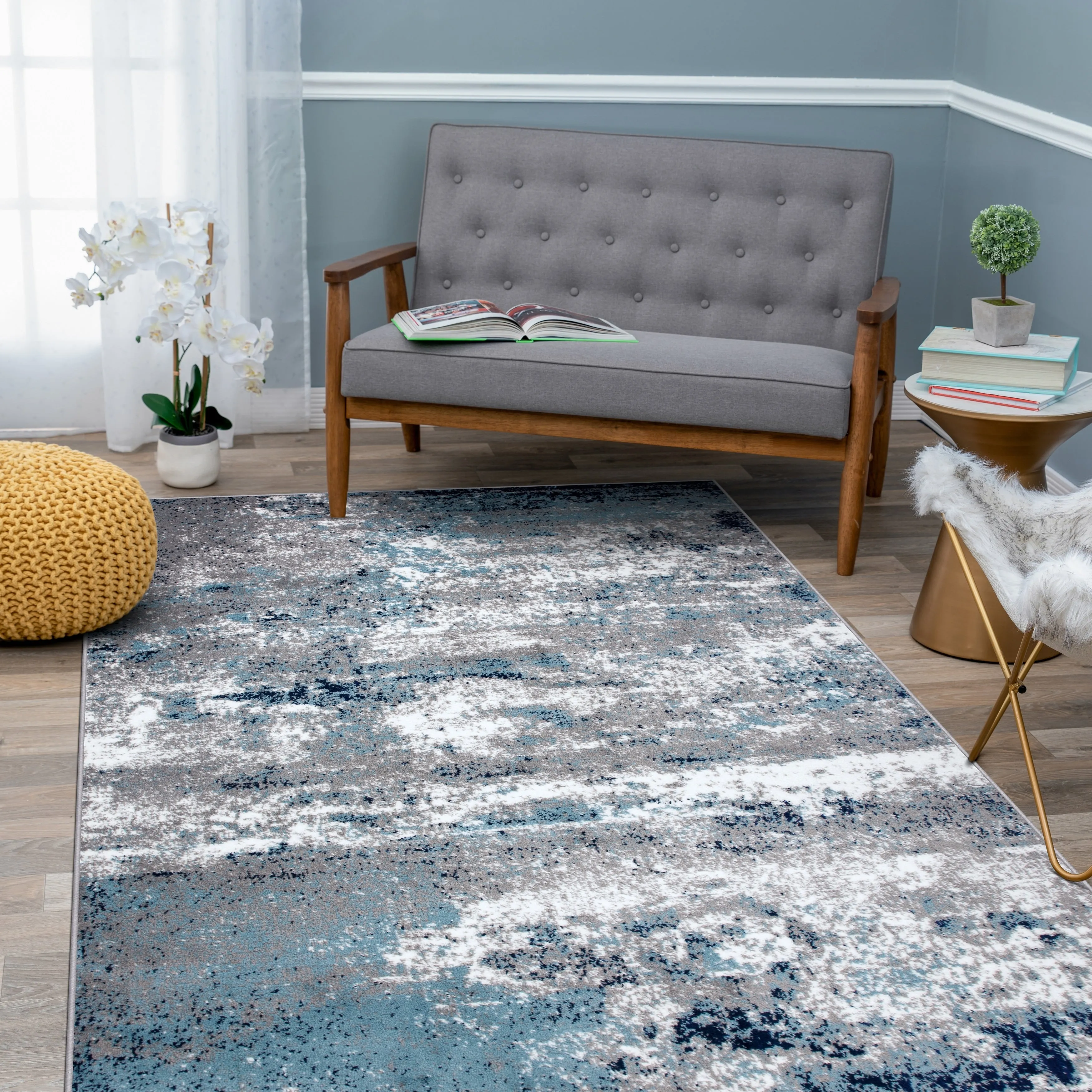 World Rug Gallery Distressed Abstract Watercolor Area Rug