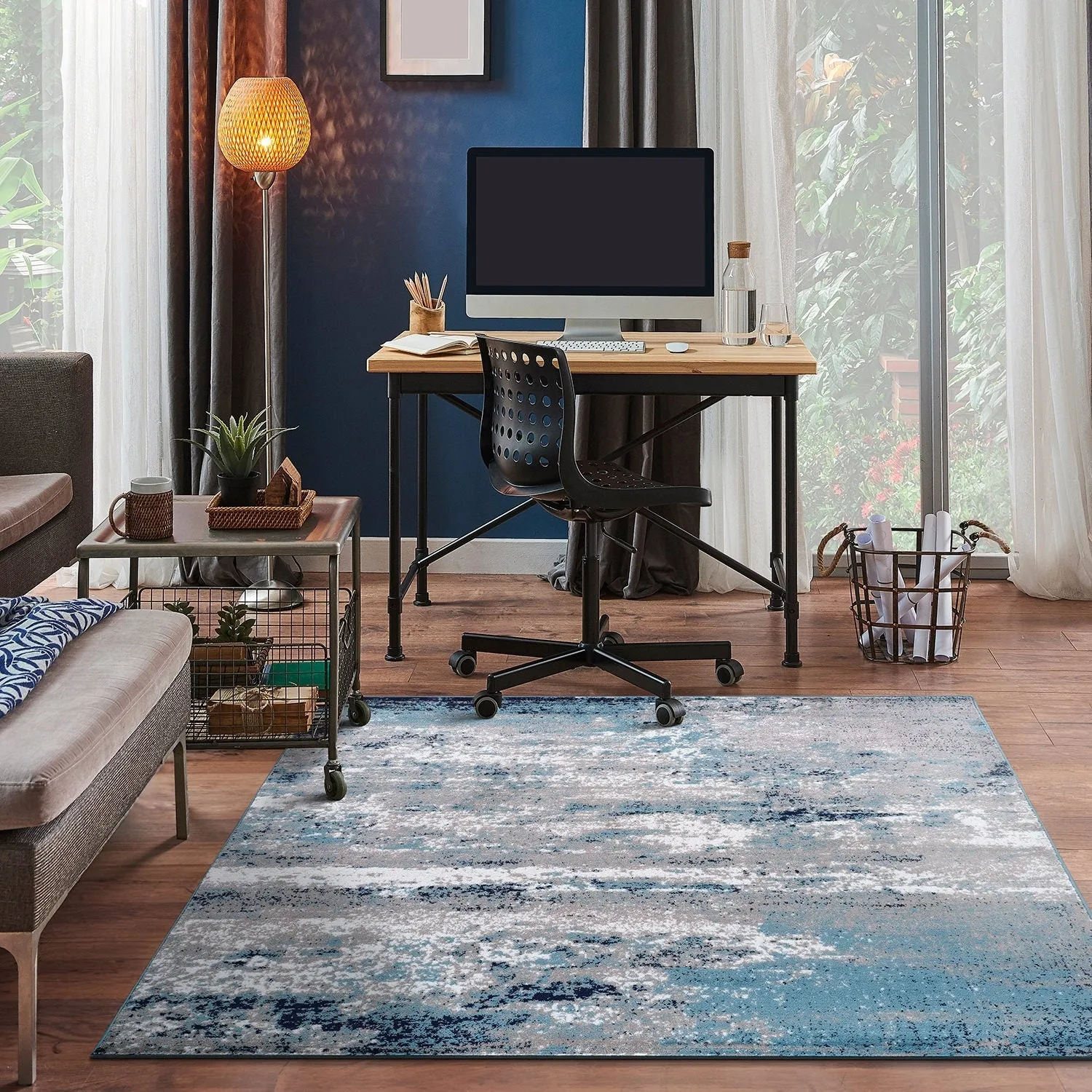 World Rug Gallery Distressed Abstract Watercolor Area Rug
