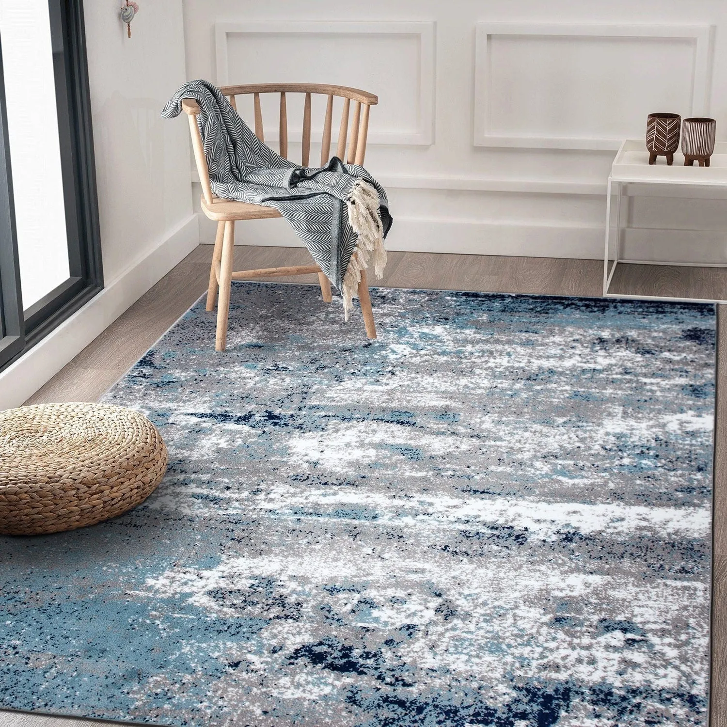 World Rug Gallery Distressed Abstract Watercolor Area Rug