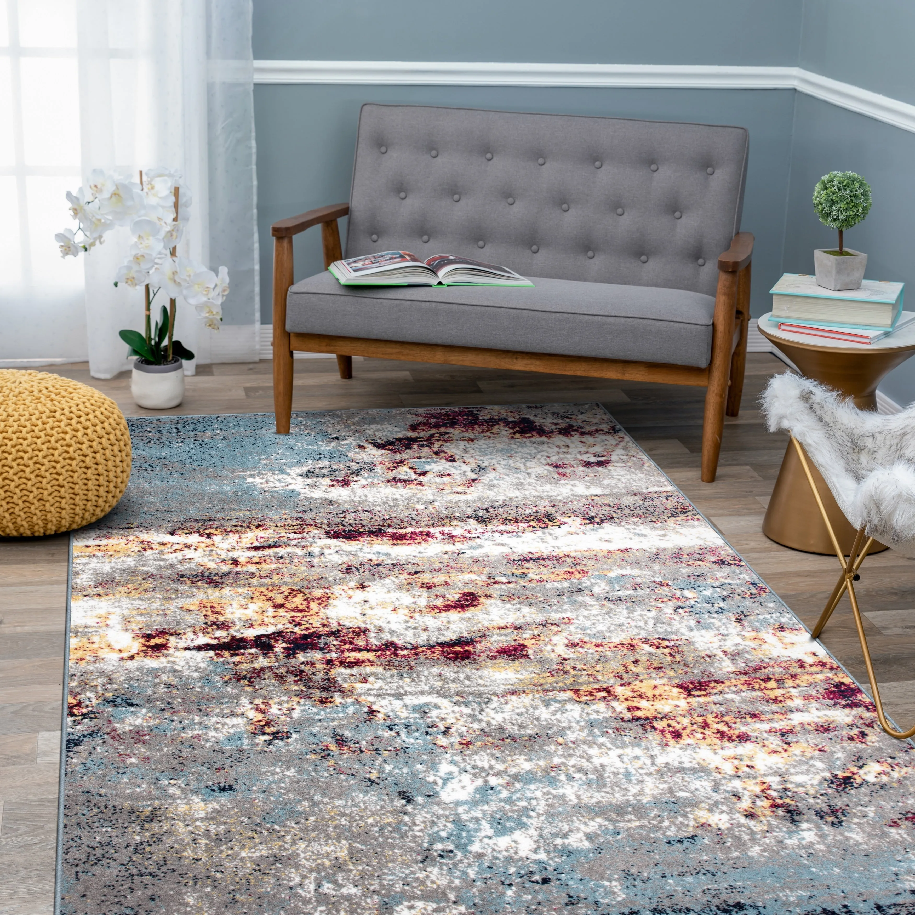 World Rug Gallery Distressed Abstract Watercolor Area Rug
