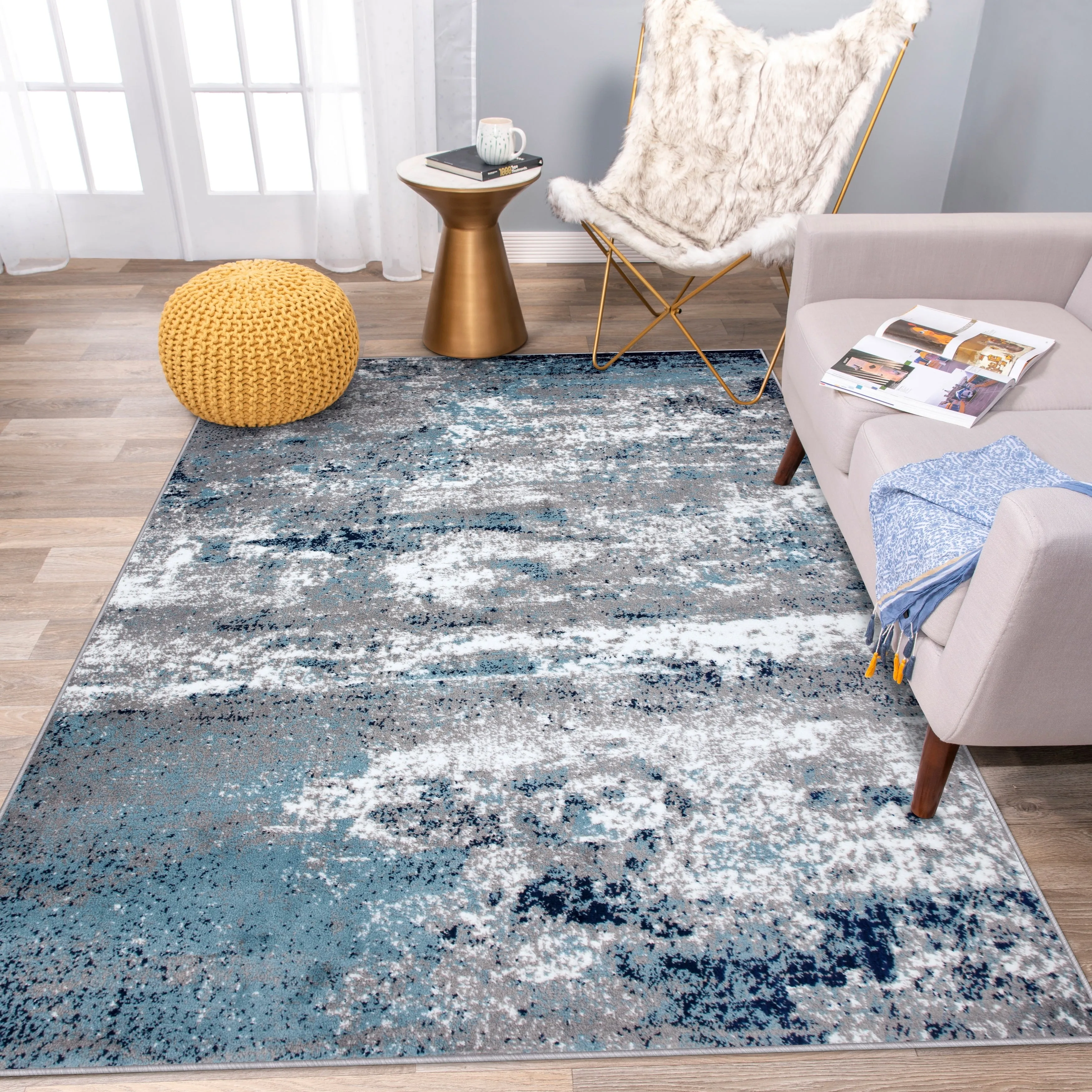 World Rug Gallery Distressed Abstract Watercolor Area Rug