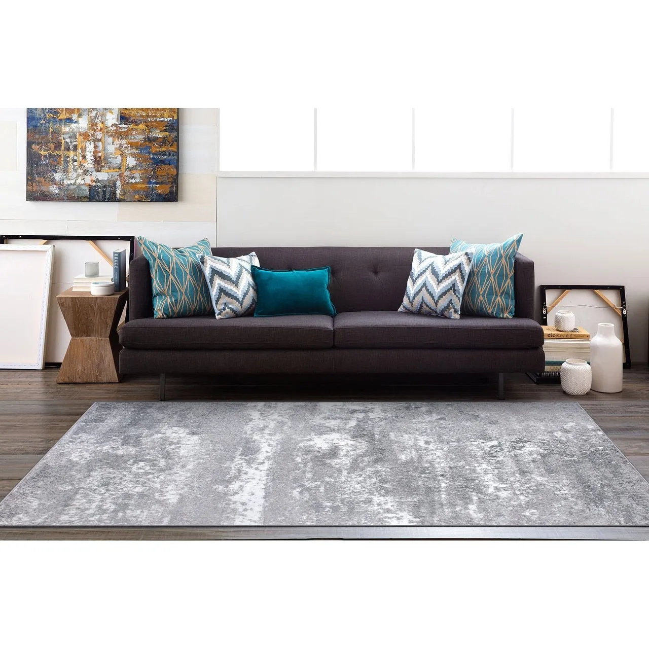 World Rug Gallery Distressed Abstract Watercolor Area Rug