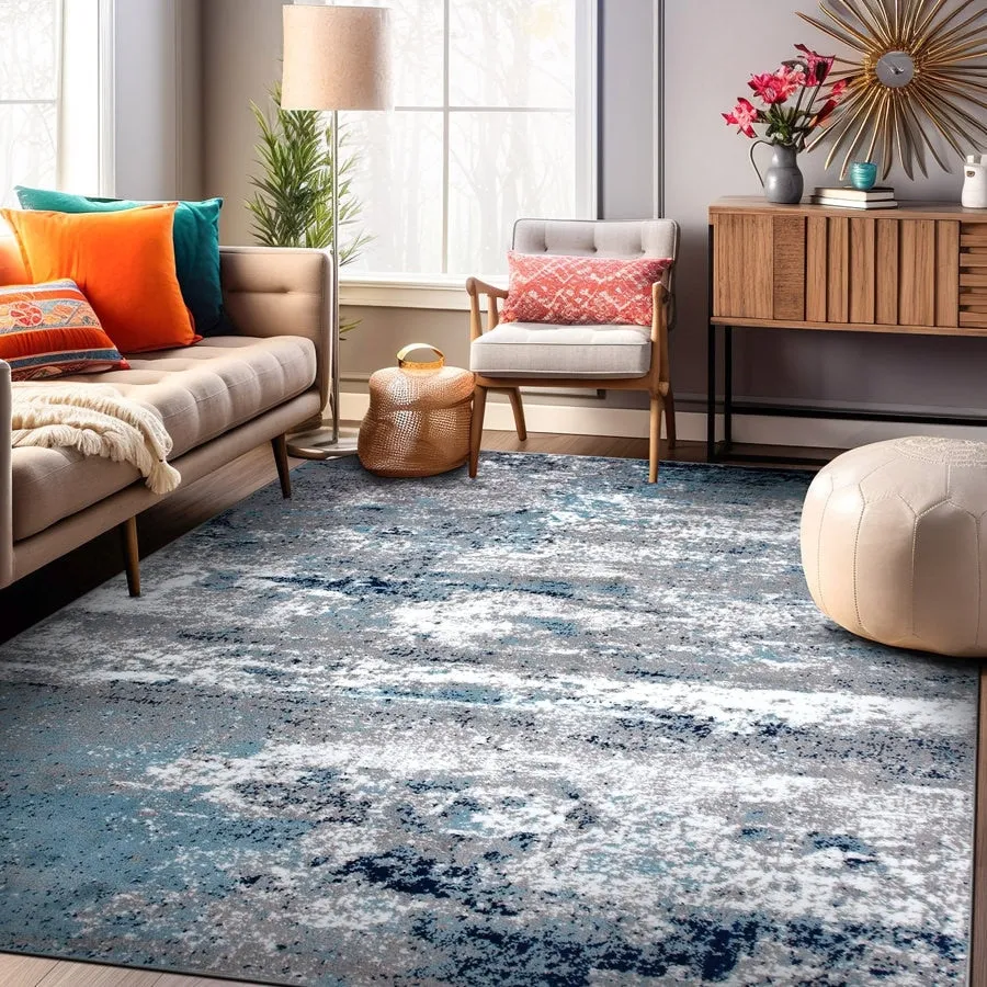 World Rug Gallery Distressed Abstract Watercolor Area Rug