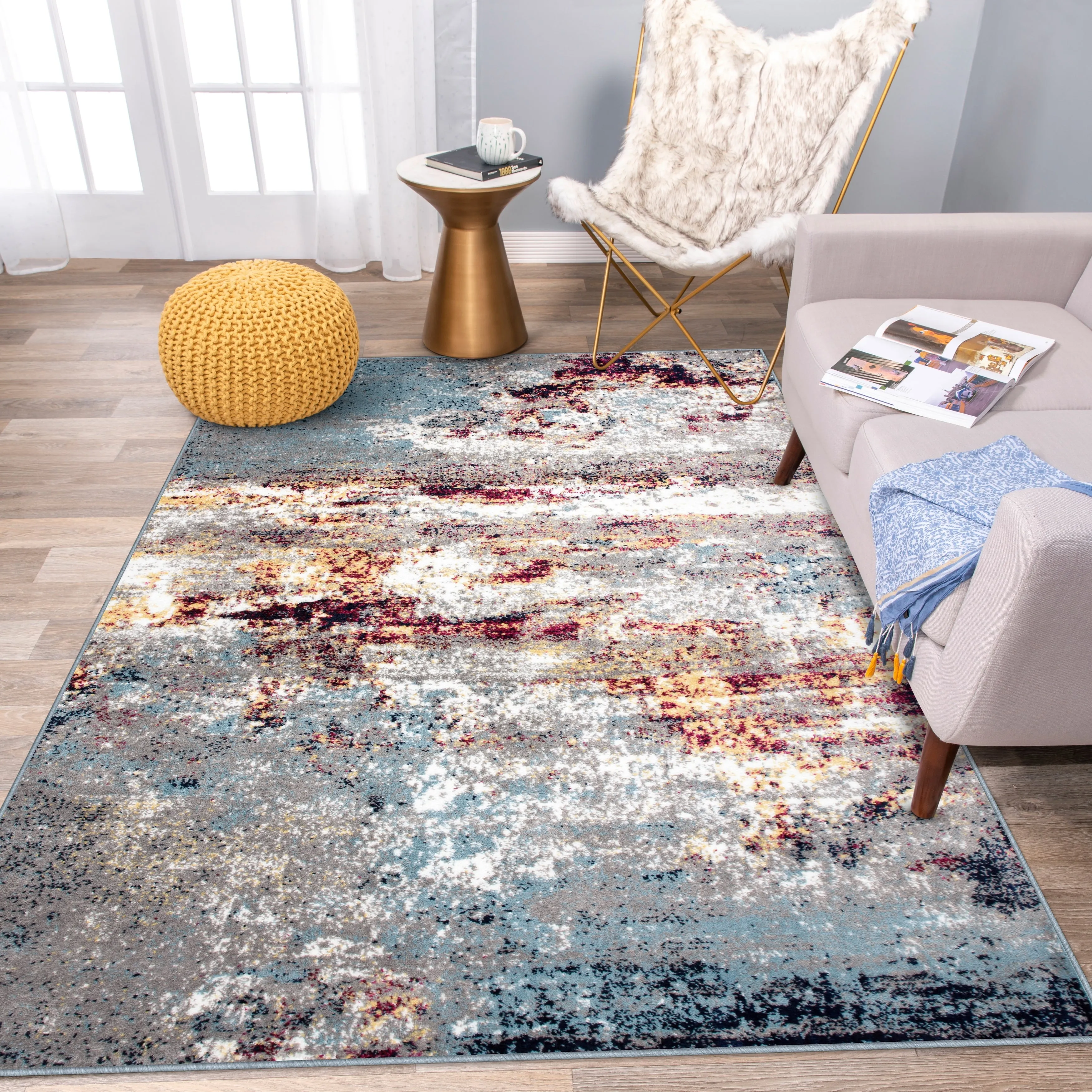 World Rug Gallery Distressed Abstract Watercolor Area Rug