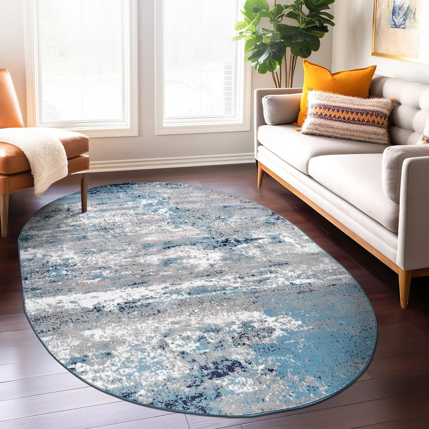 World Rug Gallery Distressed Abstract Watercolor Area Rug