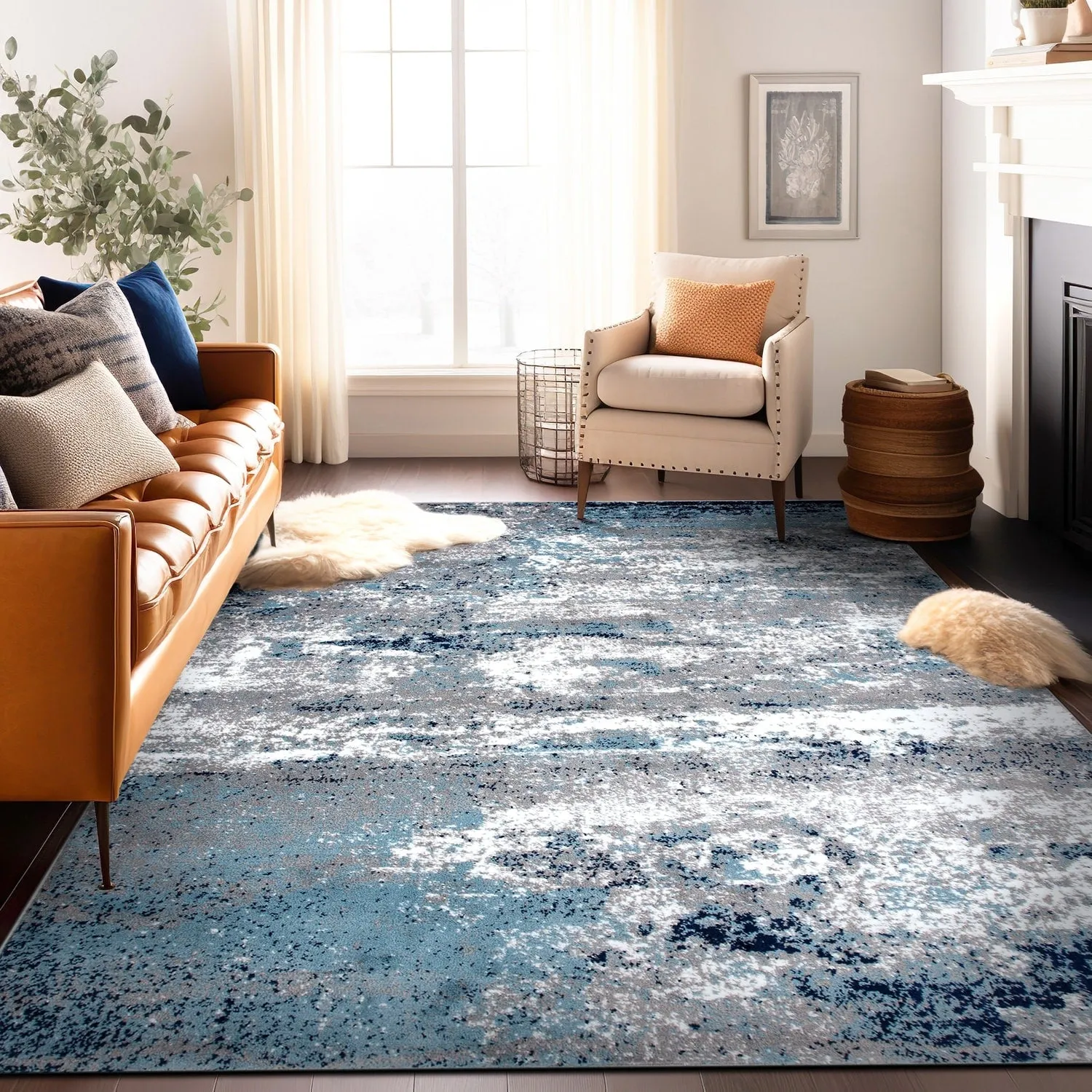 World Rug Gallery Distressed Abstract Watercolor Area Rug