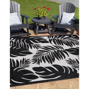 World Rug Gallery Floral Leaves Textured Flat Weave Indoor/Outdoor Area Rug