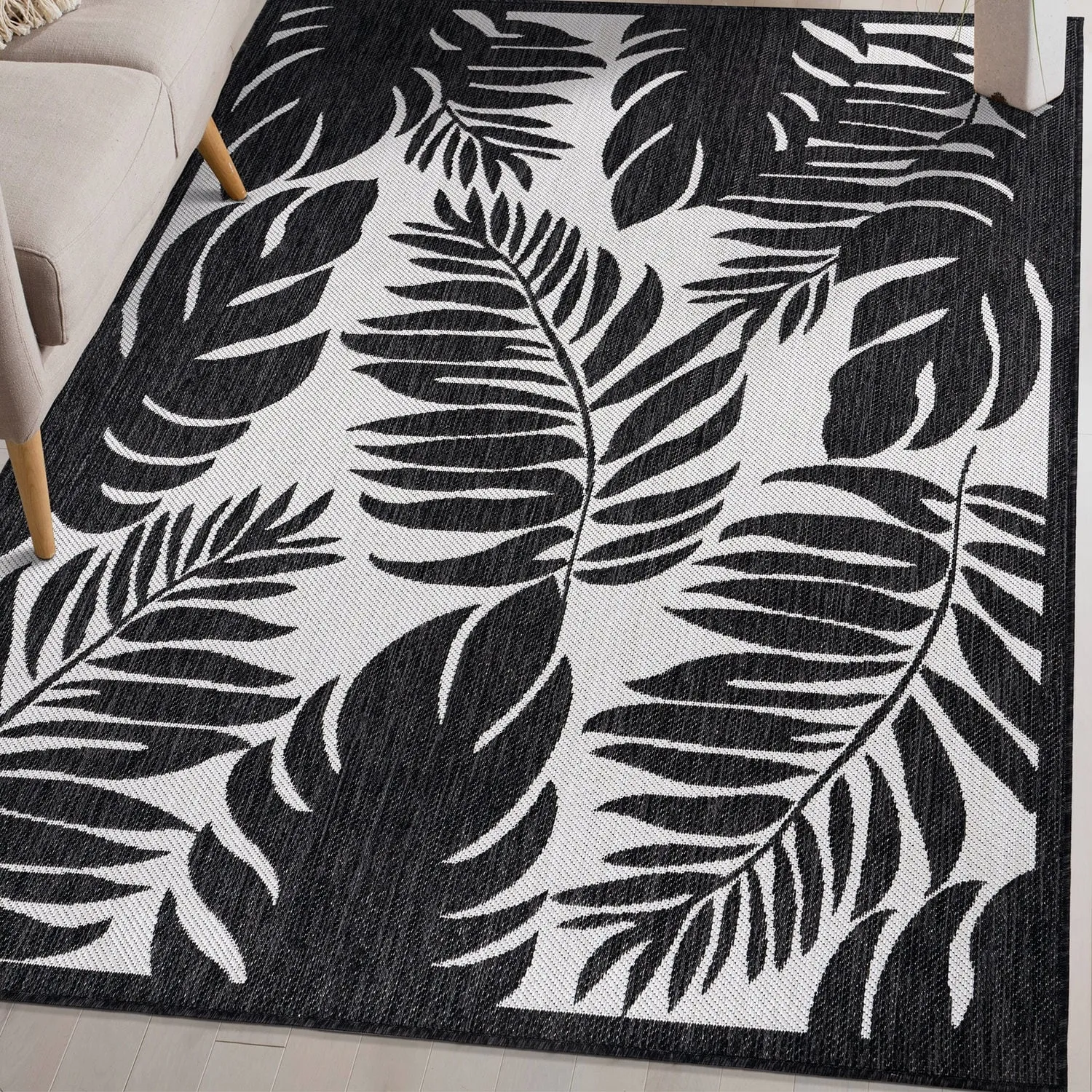World Rug Gallery Floral Leaves Textured Flat Weave Indoor/Outdoor Area Rug