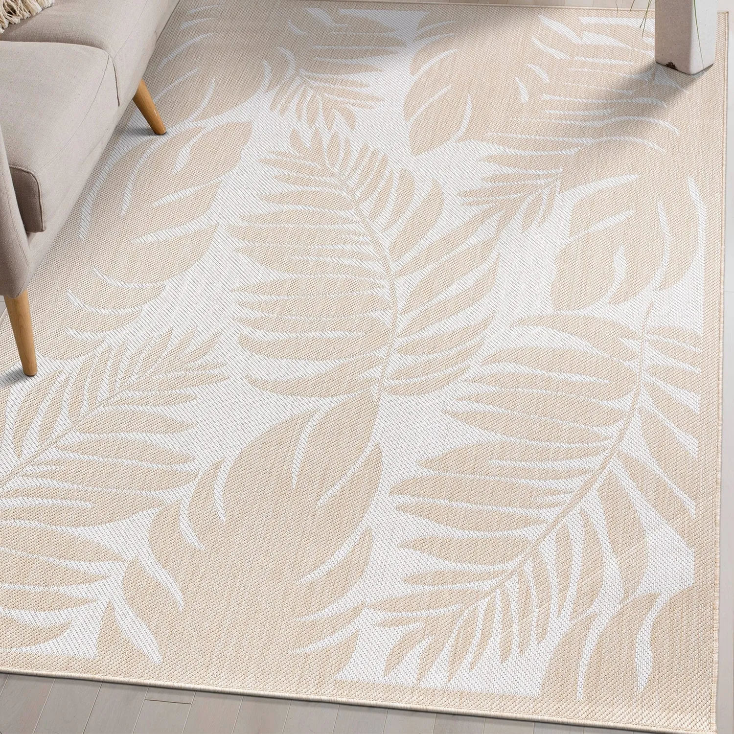 World Rug Gallery Floral Leaves Textured Flat Weave Indoor/Outdoor Area Rug