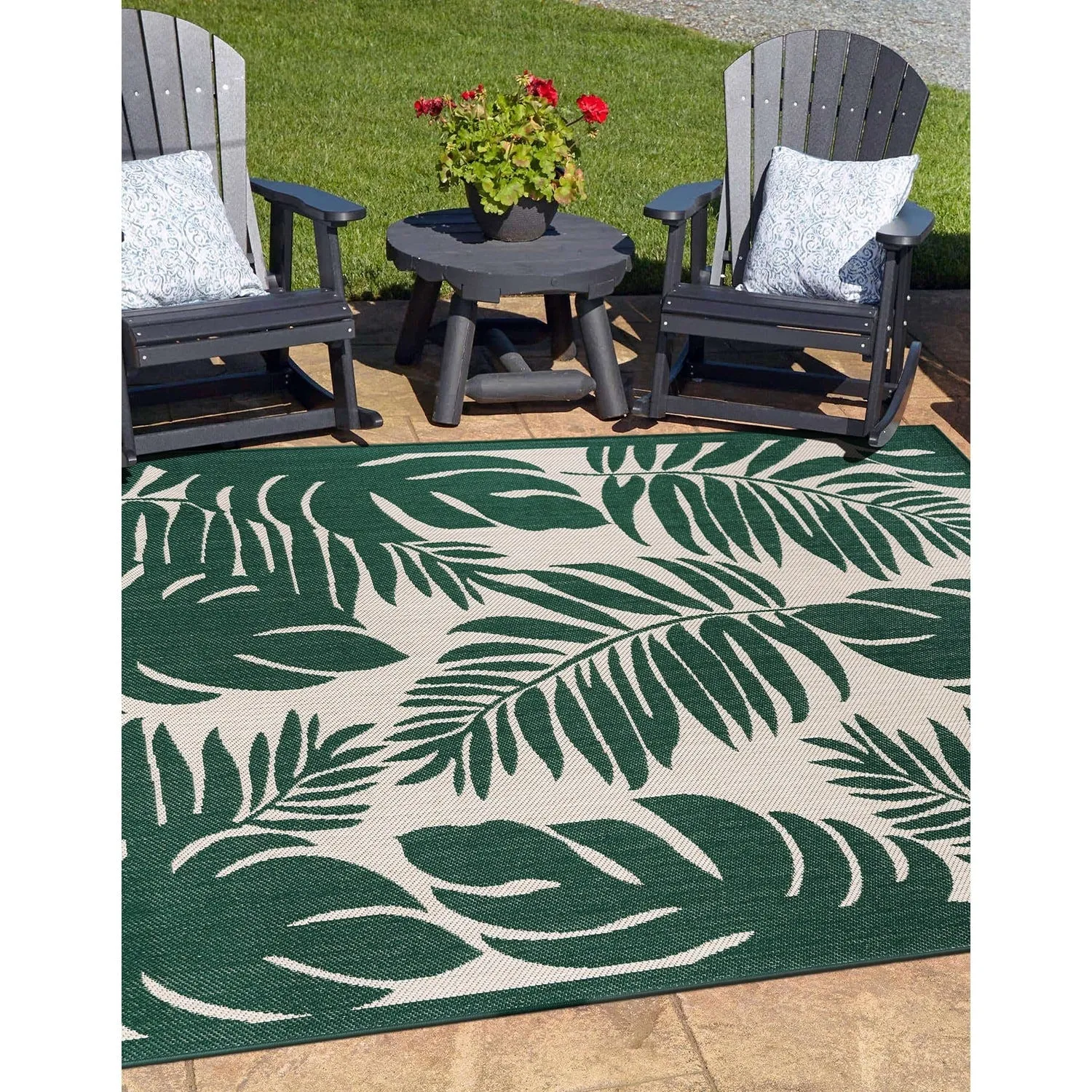 World Rug Gallery Floral Leaves Textured Flat Weave Indoor/Outdoor Area Rug