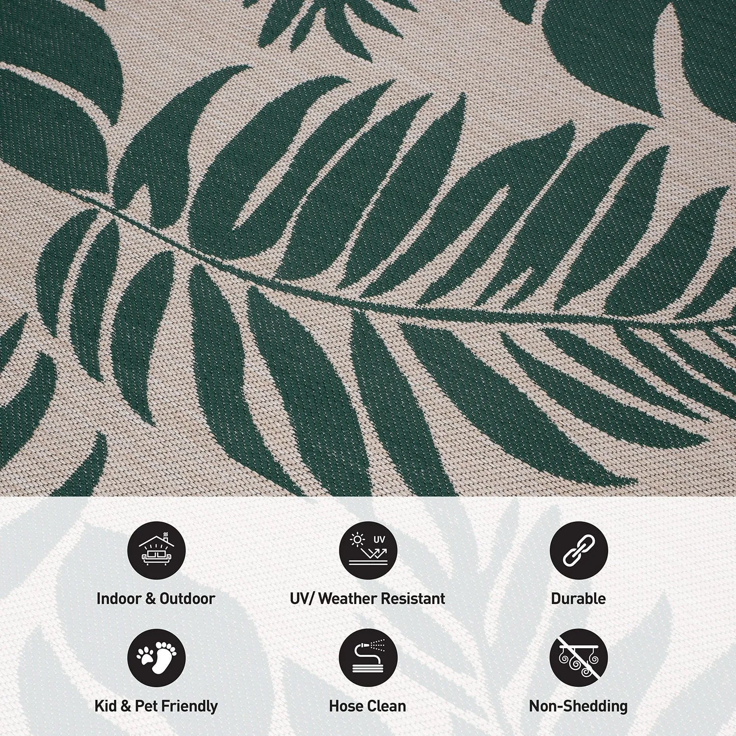 World Rug Gallery Floral Leaves Textured Flat Weave Indoor/Outdoor Area Rug