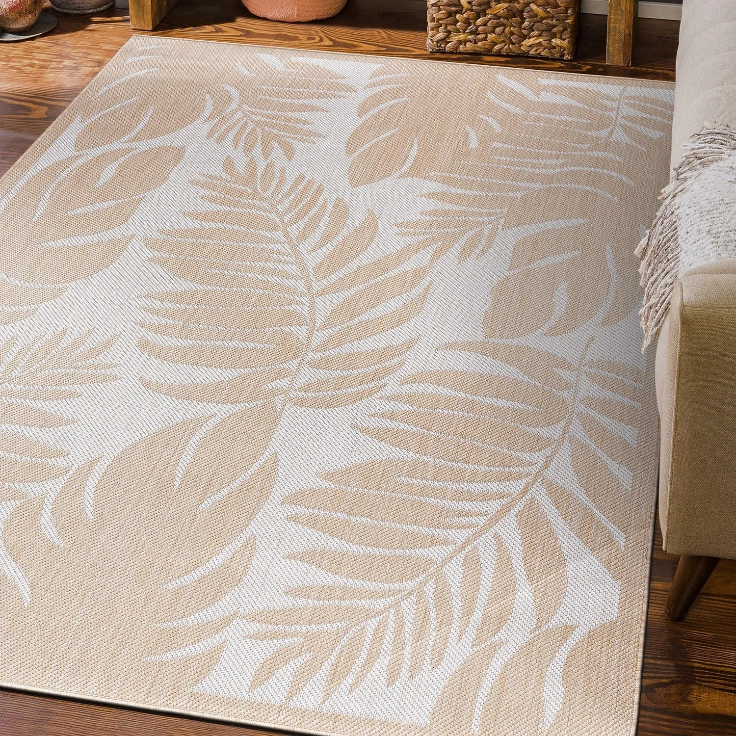 World Rug Gallery Floral Leaves Textured Flat Weave Indoor/Outdoor Area Rug
