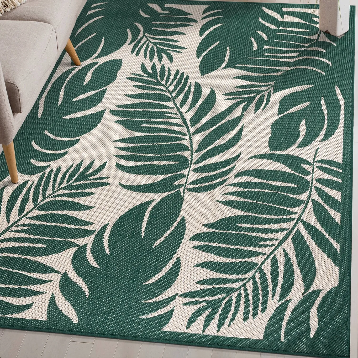 World Rug Gallery Floral Leaves Textured Flat Weave Indoor/Outdoor Area Rug
