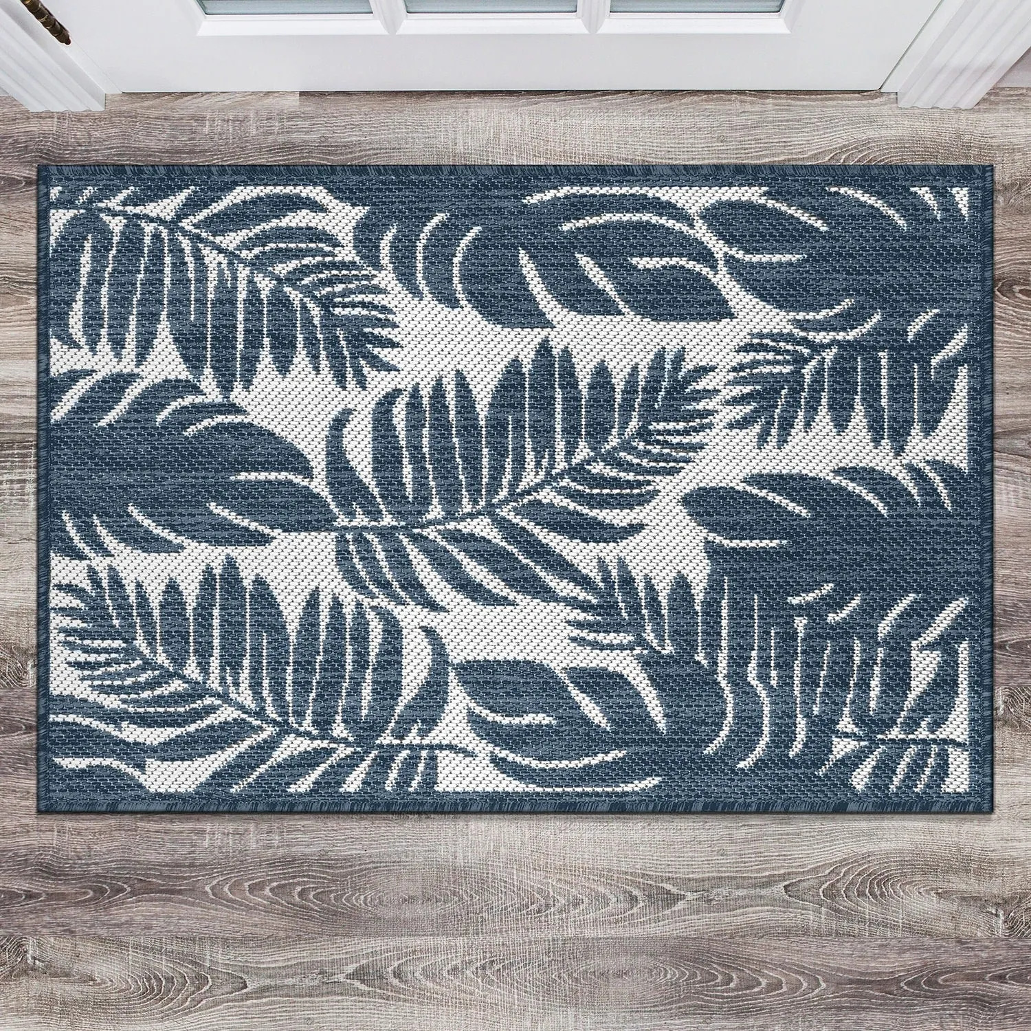 World Rug Gallery Floral Leaves Textured Flat Weave Indoor/Outdoor Area Rug