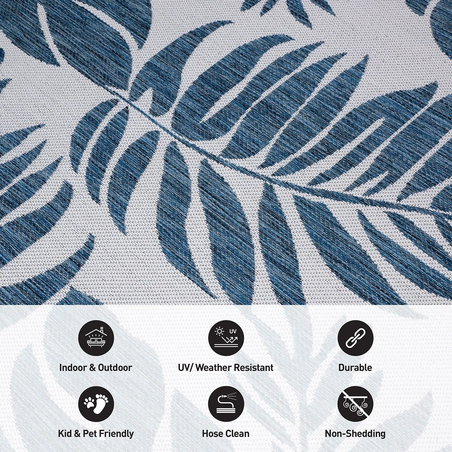 World Rug Gallery Floral Leaves Textured Flat Weave Indoor/Outdoor Area Rug