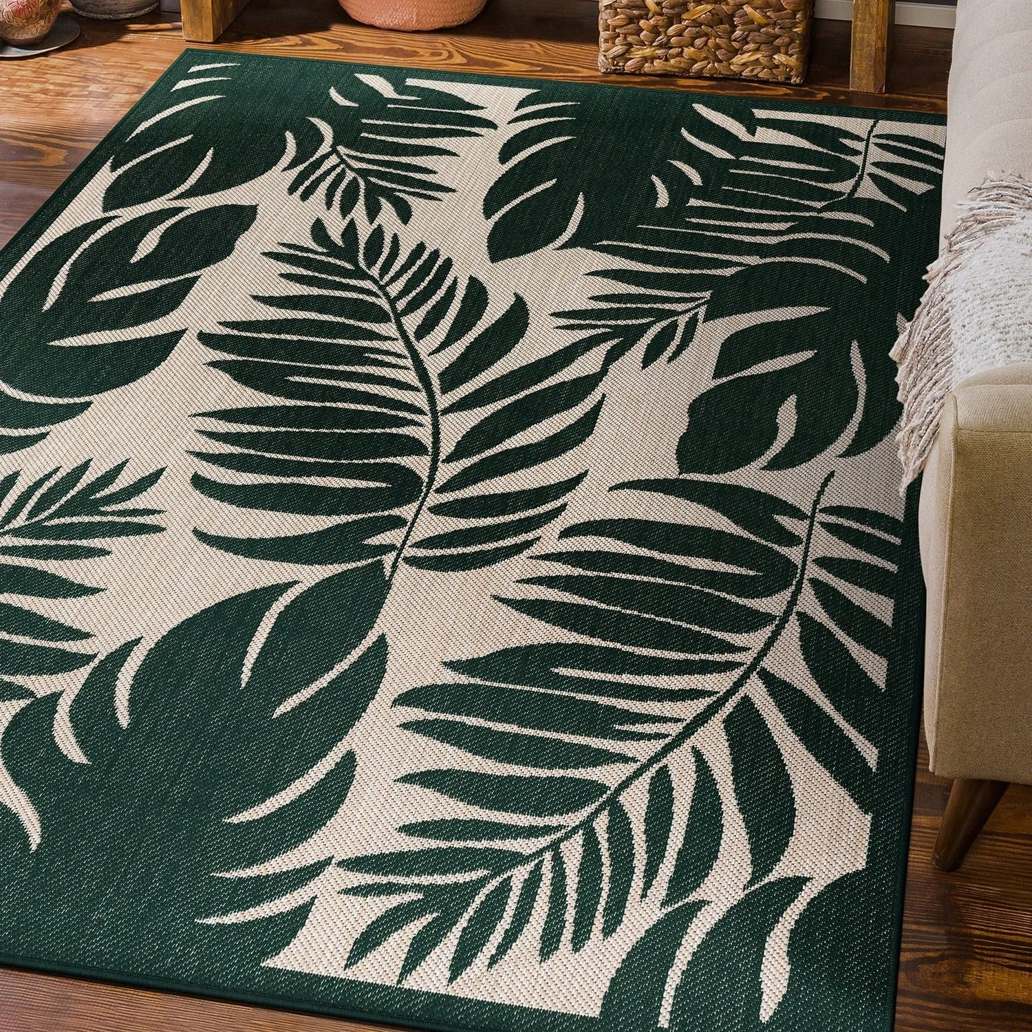 World Rug Gallery Floral Leaves Textured Flat Weave Indoor/Outdoor Area Rug