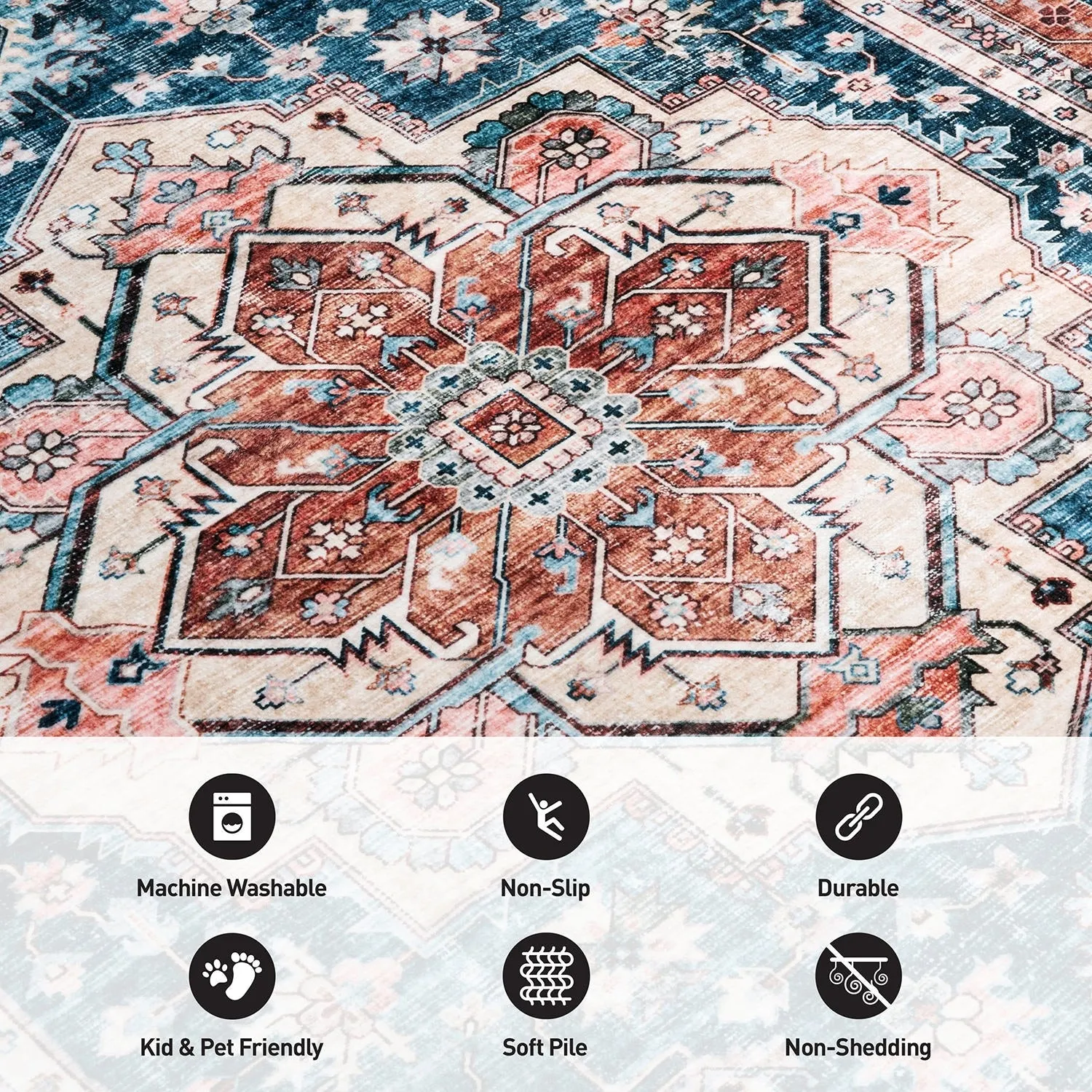 World Rug Gallery Transitional Distressed Machine Washable Area Rug